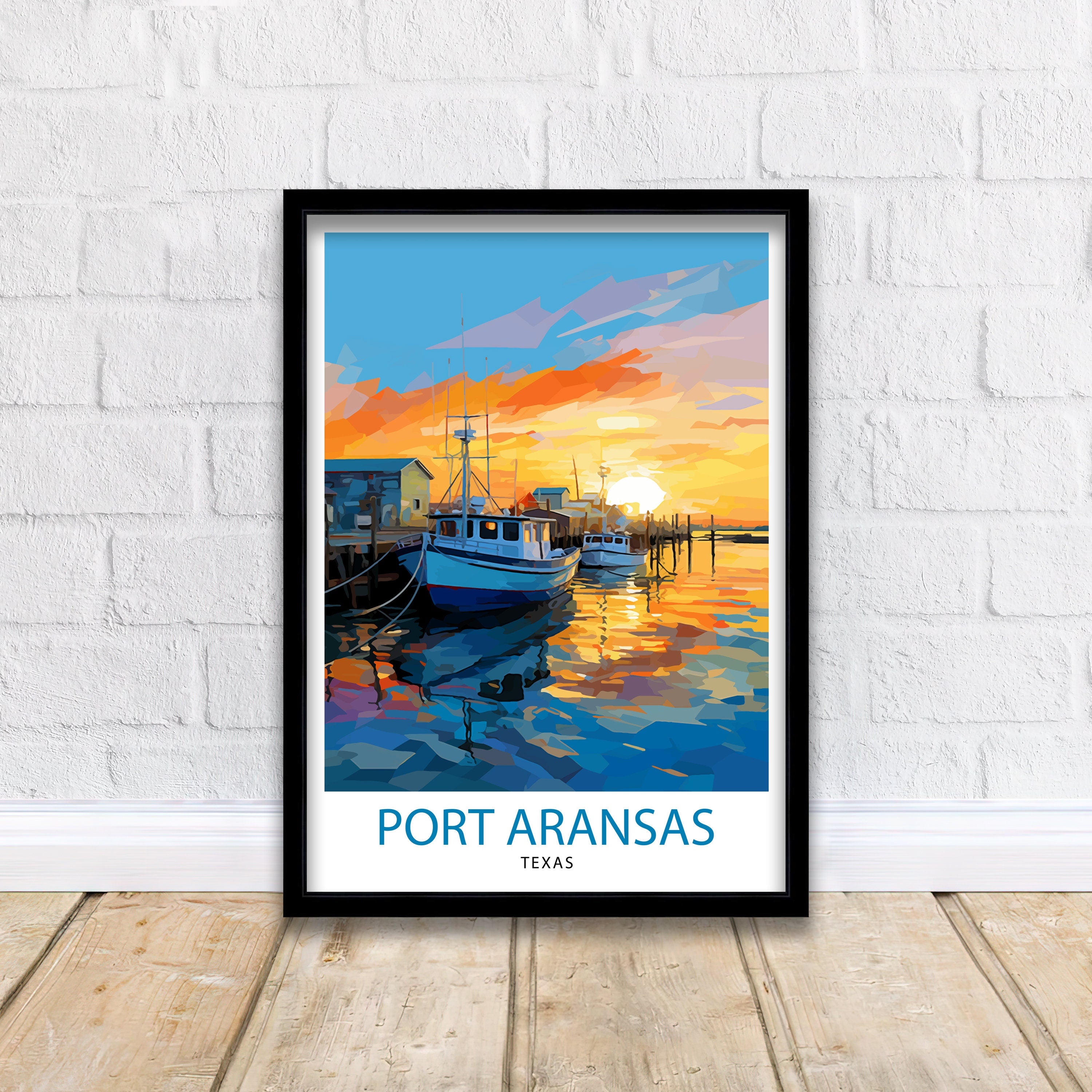 Port Aransas Texas Travel Print| Texas Coastal Decor Port Aransas Poster Beach Travel Prints Texas Art Print Port Aransas Illustration