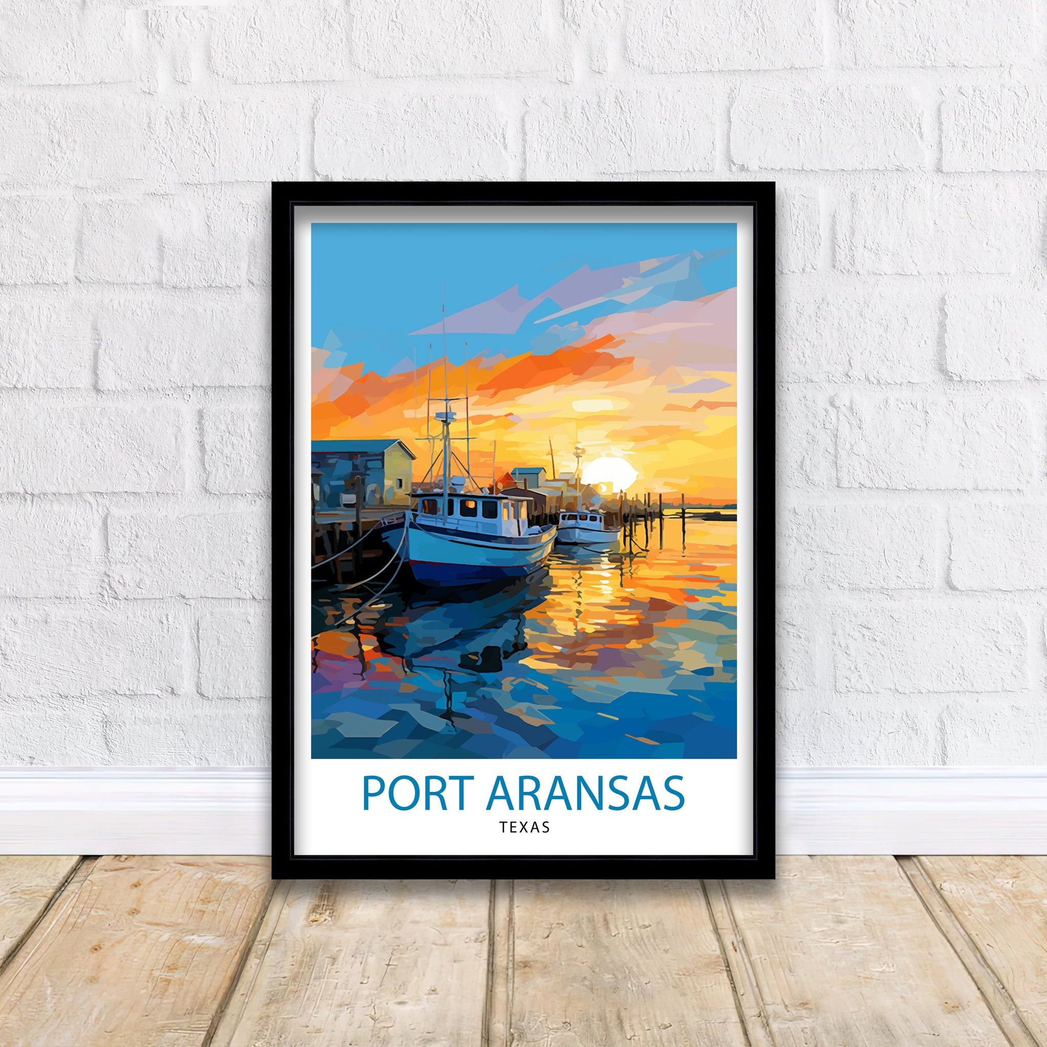 Port Aransas Texas Travel Print| Texas Coastal Decor Port Aransas Poster Beach Travel Prints Texas Art Print Port Aransas Illustration