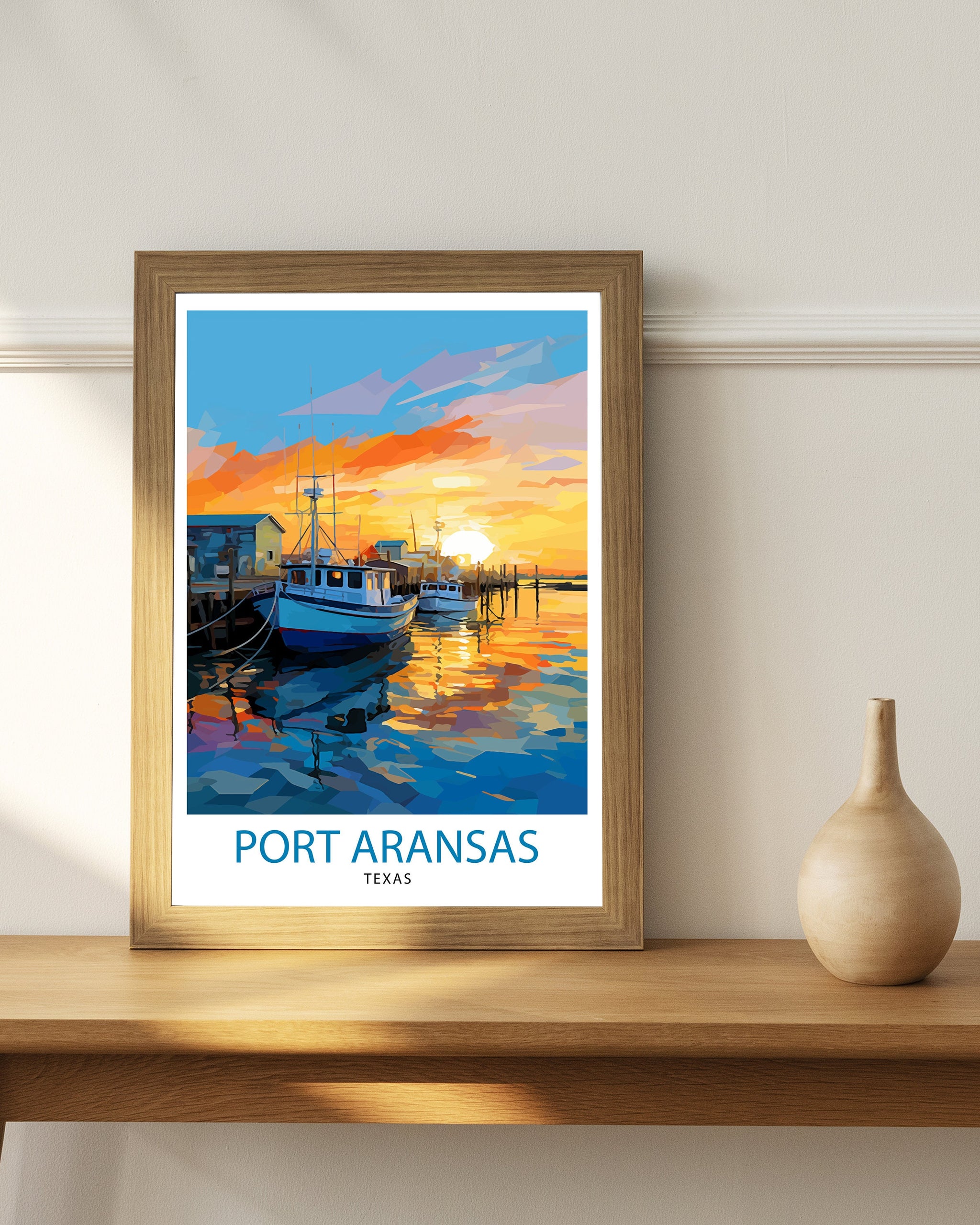 Port Aransas Texas Travel Print| Texas Coastal Decor Port Aransas Poster Beach Travel Prints Texas Art Print Port Aransas Illustration