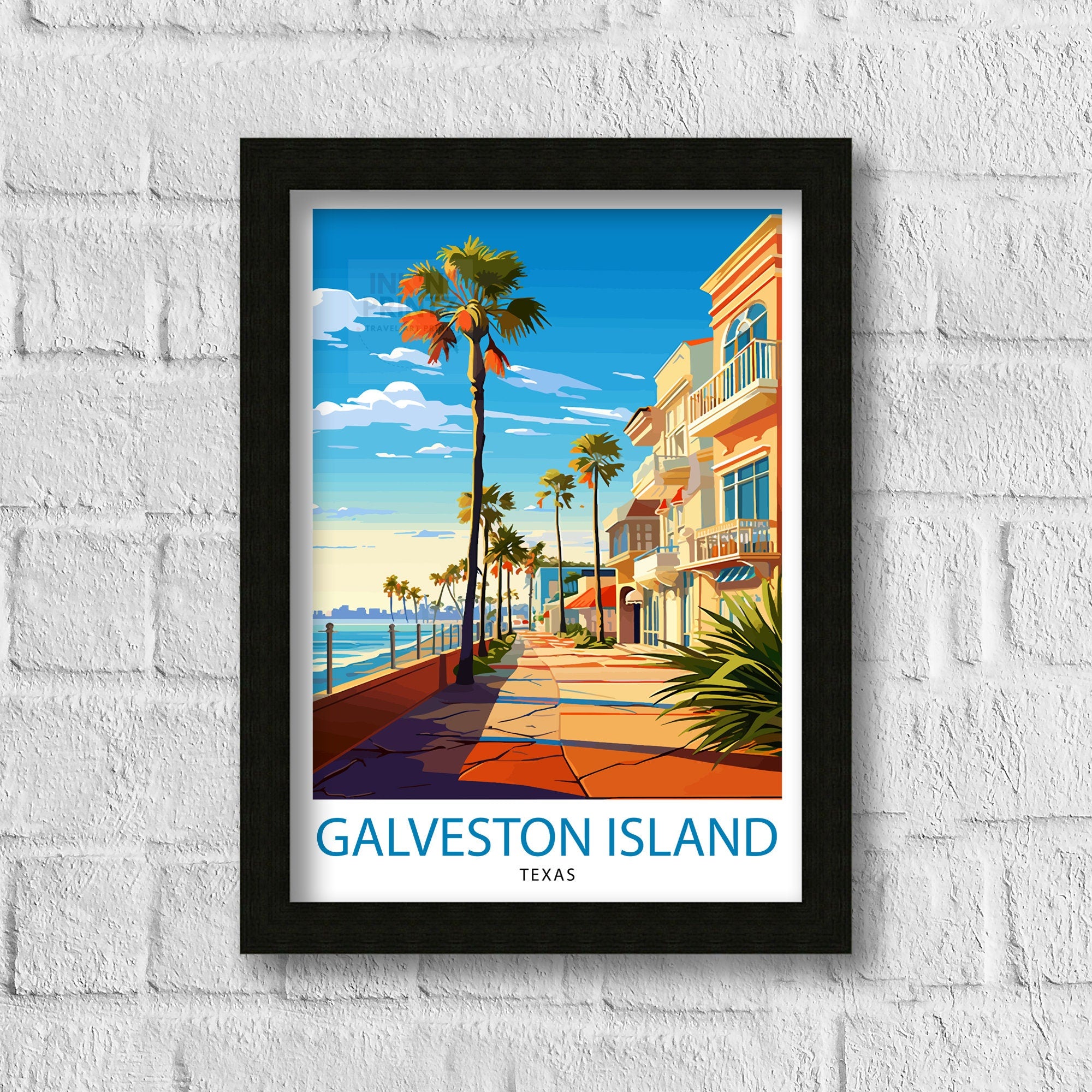 Galveston Island Texas Travel Print Texas Wall Decor Galveston Island Poster Coastal Travel Prints Texas Art Print Galveston Island