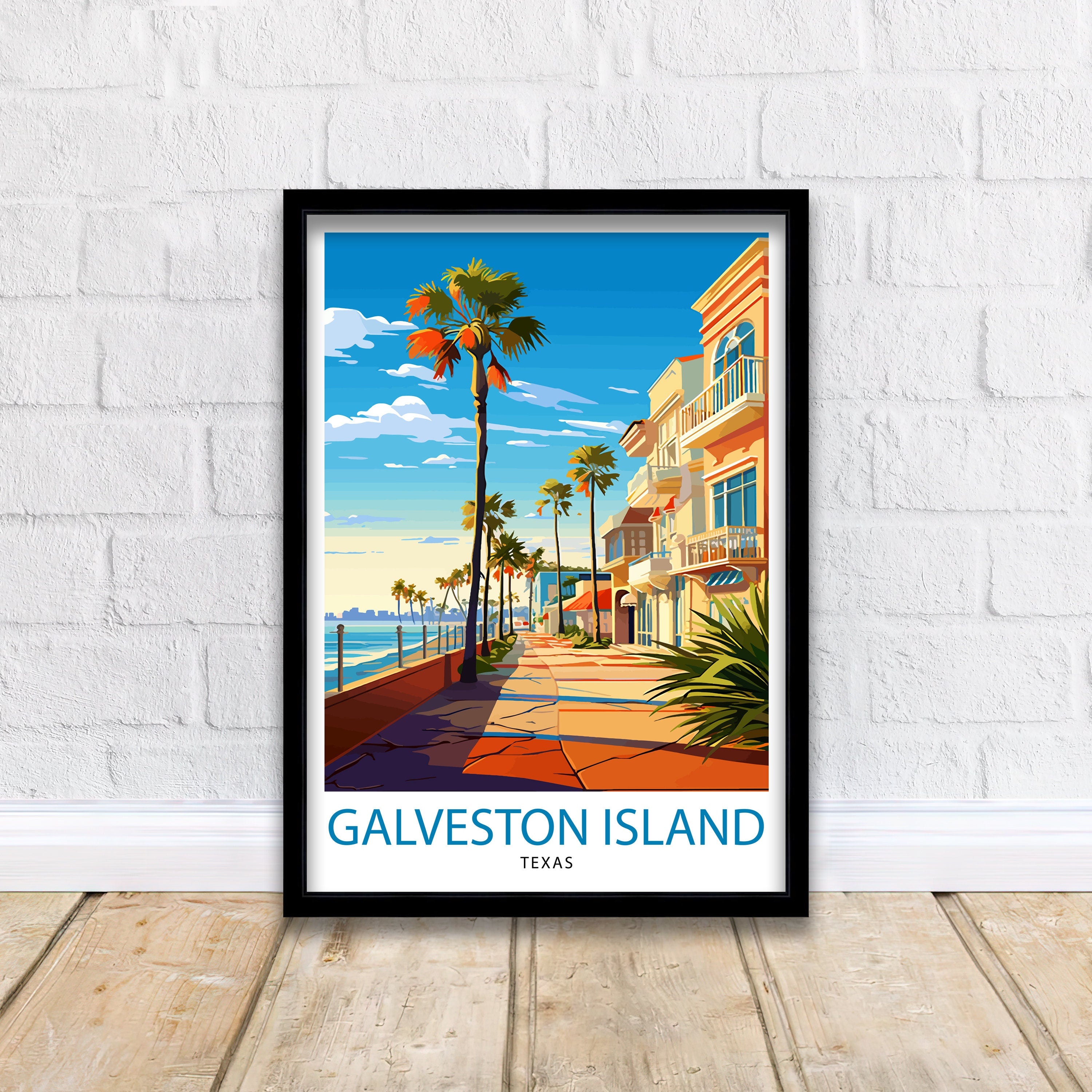 Galveston Island Texas Travel Print Texas Wall Decor Galveston Island Poster Coastal Travel Prints Texas Art Print Galveston Island