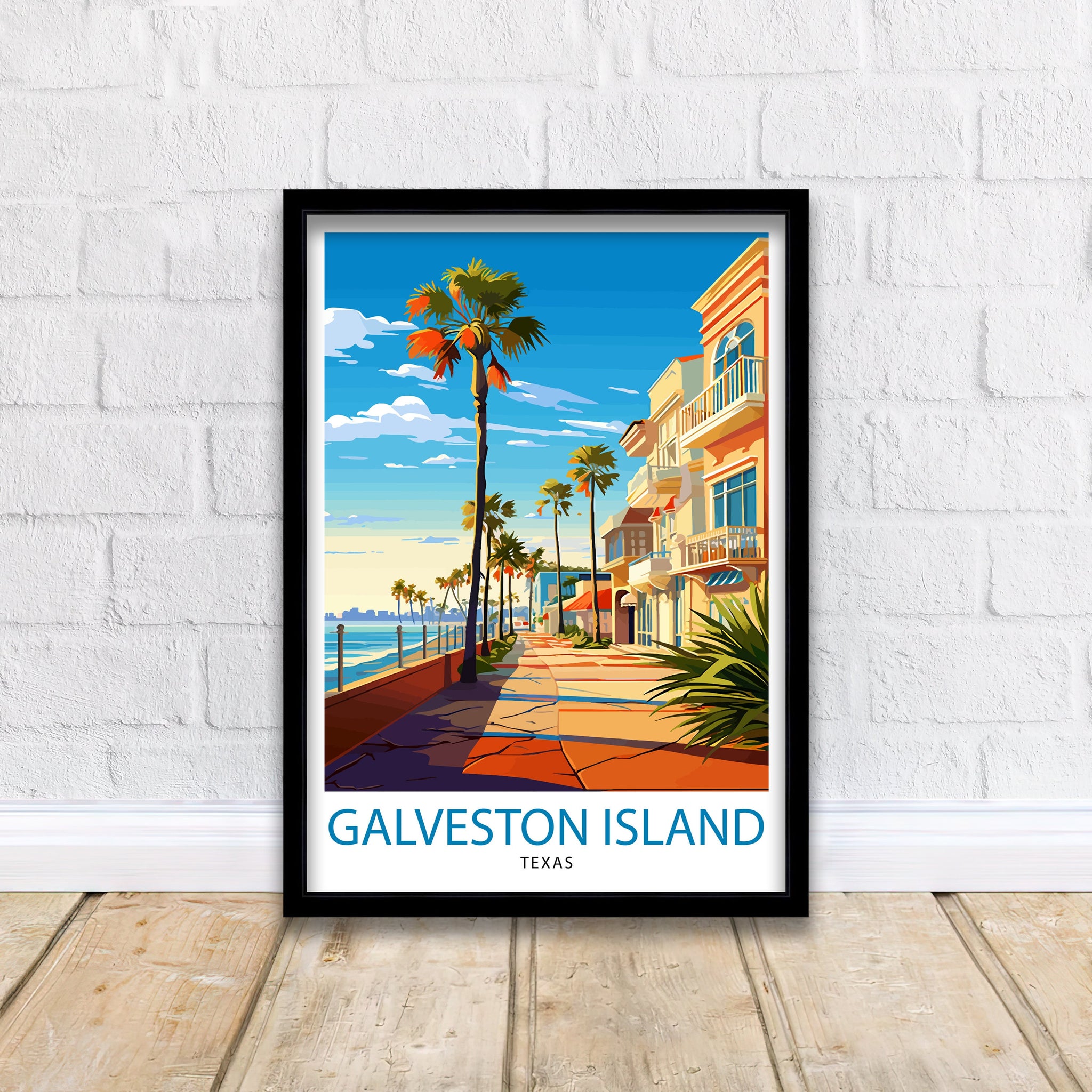 Galveston Island Texas Travel Print Texas Wall Decor Galveston Island Poster Coastal Travel Prints Texas Art Print Galveston Island