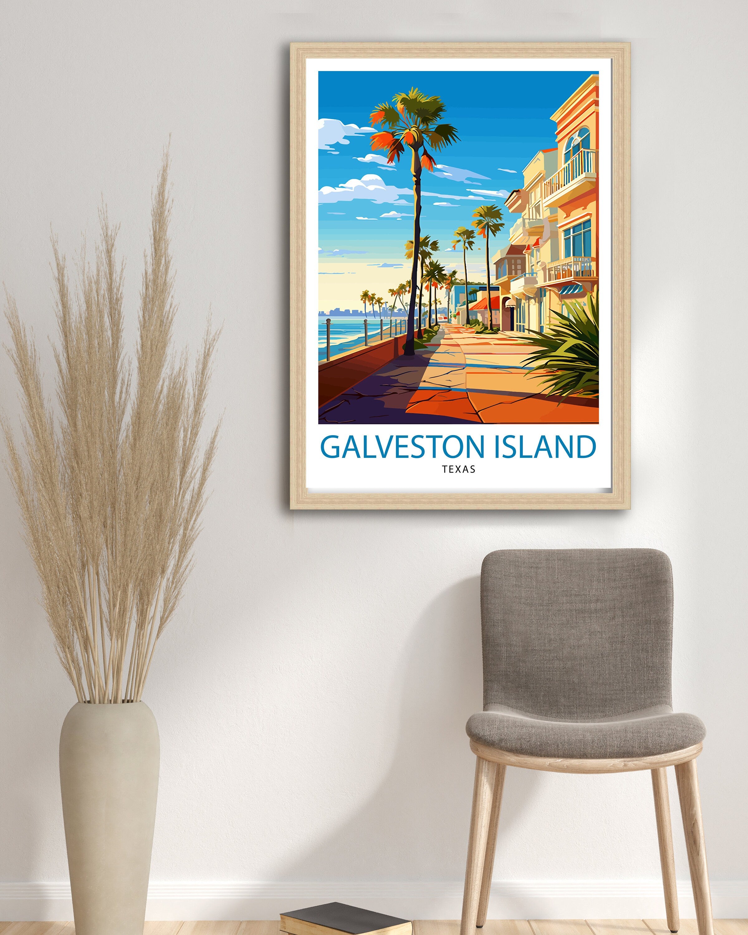 Galveston Island Texas Travel Print Texas Wall Decor Galveston Island Poster Coastal Travel Prints Texas Art Print Galveston Island