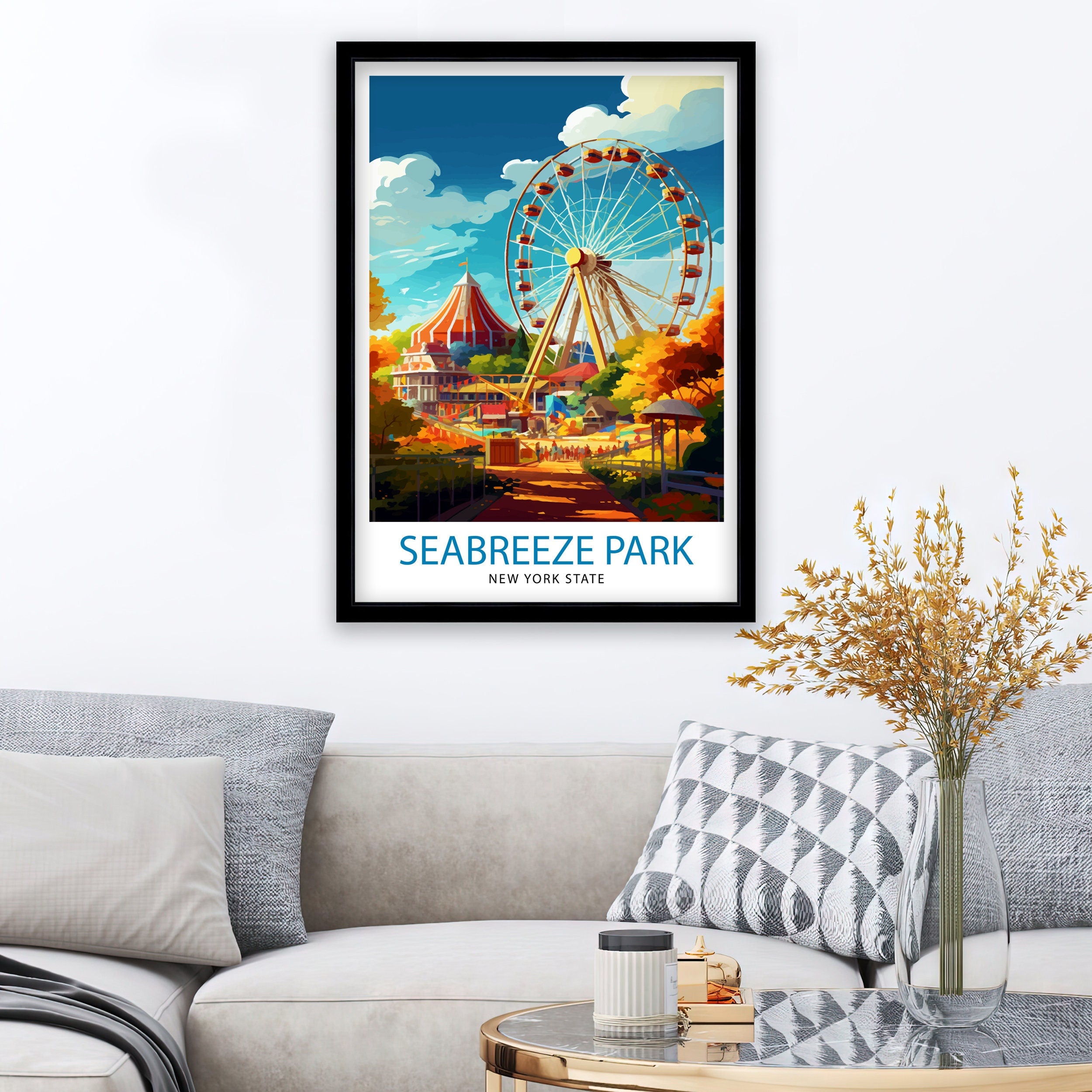 Seabreeze Amusement Park Texas Travel Print| Texas Wall Decor Seabreeze Park Poster Amusement Park Travel Prints Texas Art Print