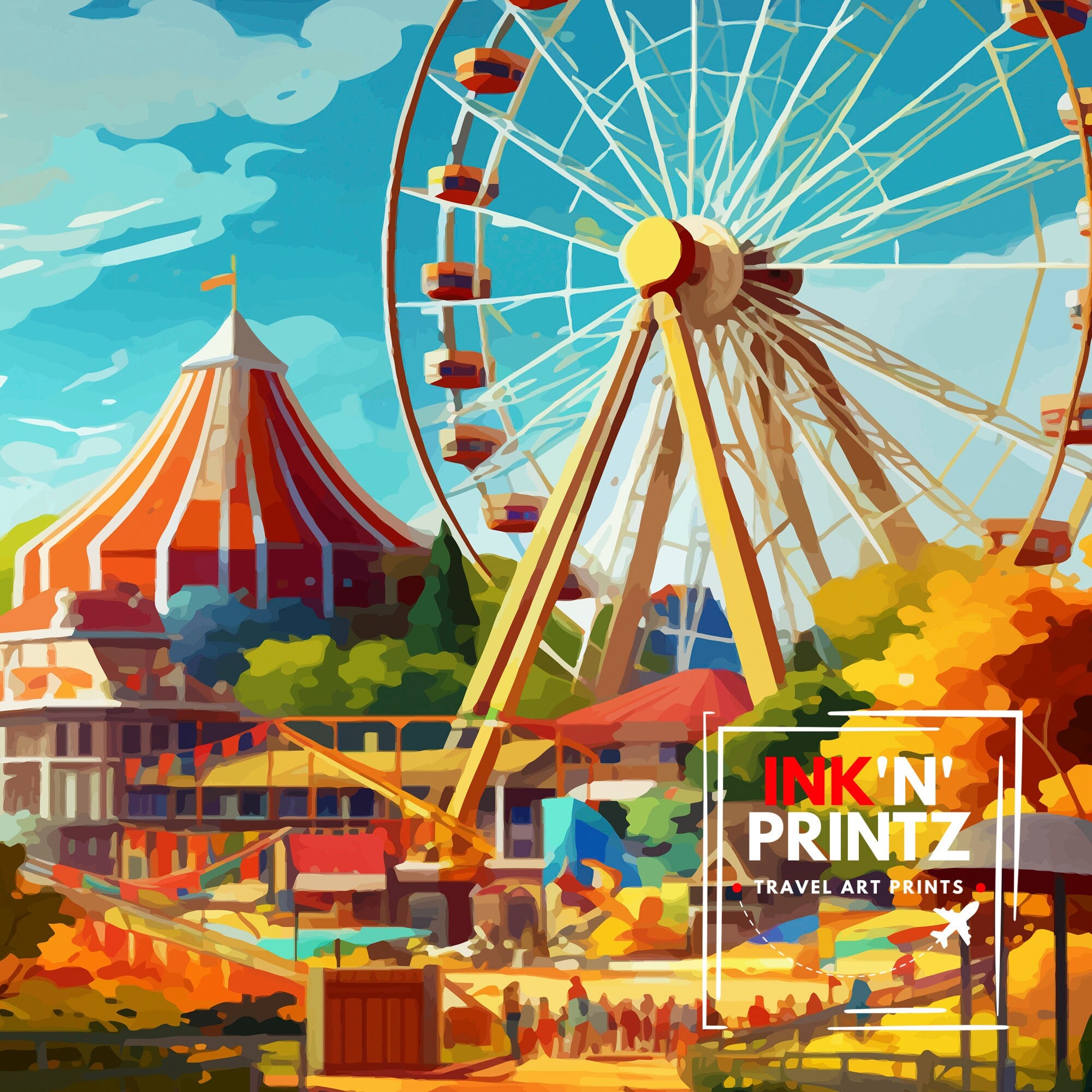 Seabreeze Amusement Park Texas Travel Print| Texas Wall Decor Seabreeze Park Poster Amusement Park Travel Prints Texas Art Print