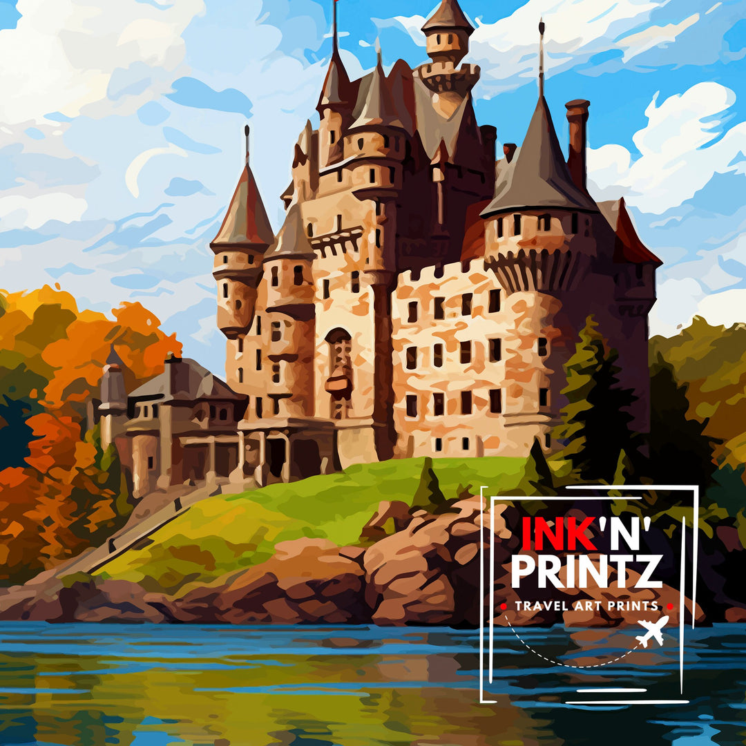 Boldt Castle New York State Travel Print| New York Wall Decor Thousand Islands Poster NY State Travel Prints Boldt Castle Art Print Thousand