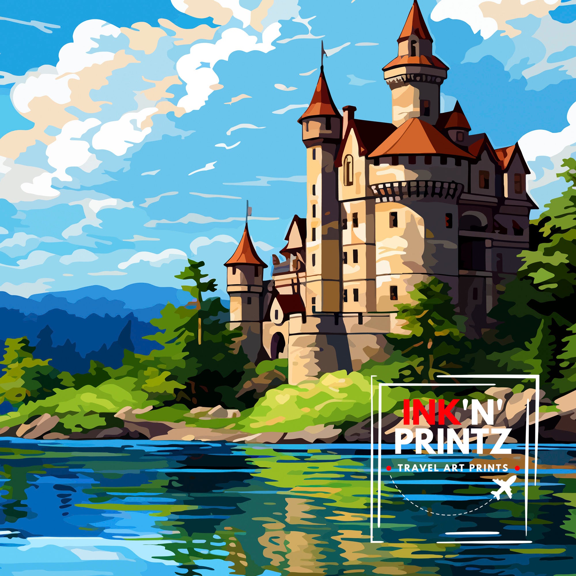 Boldt Castle New York State Travel Print| New York Wall Decor Thousand Islands Poster NY State Travel Prints Boldt Castle Art Print Thousand