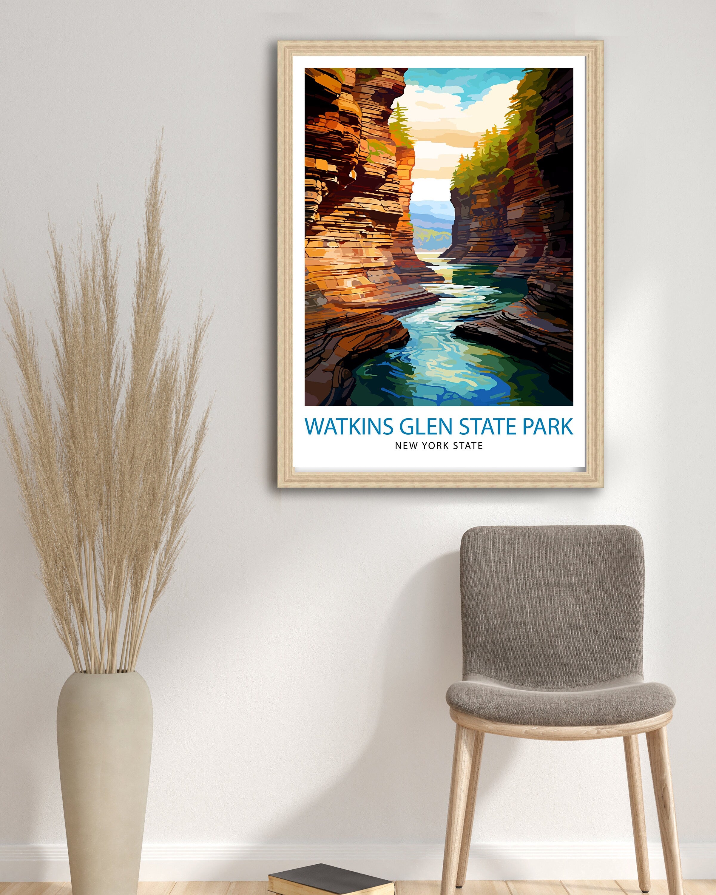 Watkins Glen State Park New York State Travel Print| New York Wall Decor Watkins Glen Poster Nature Travel Prints New York Art Print