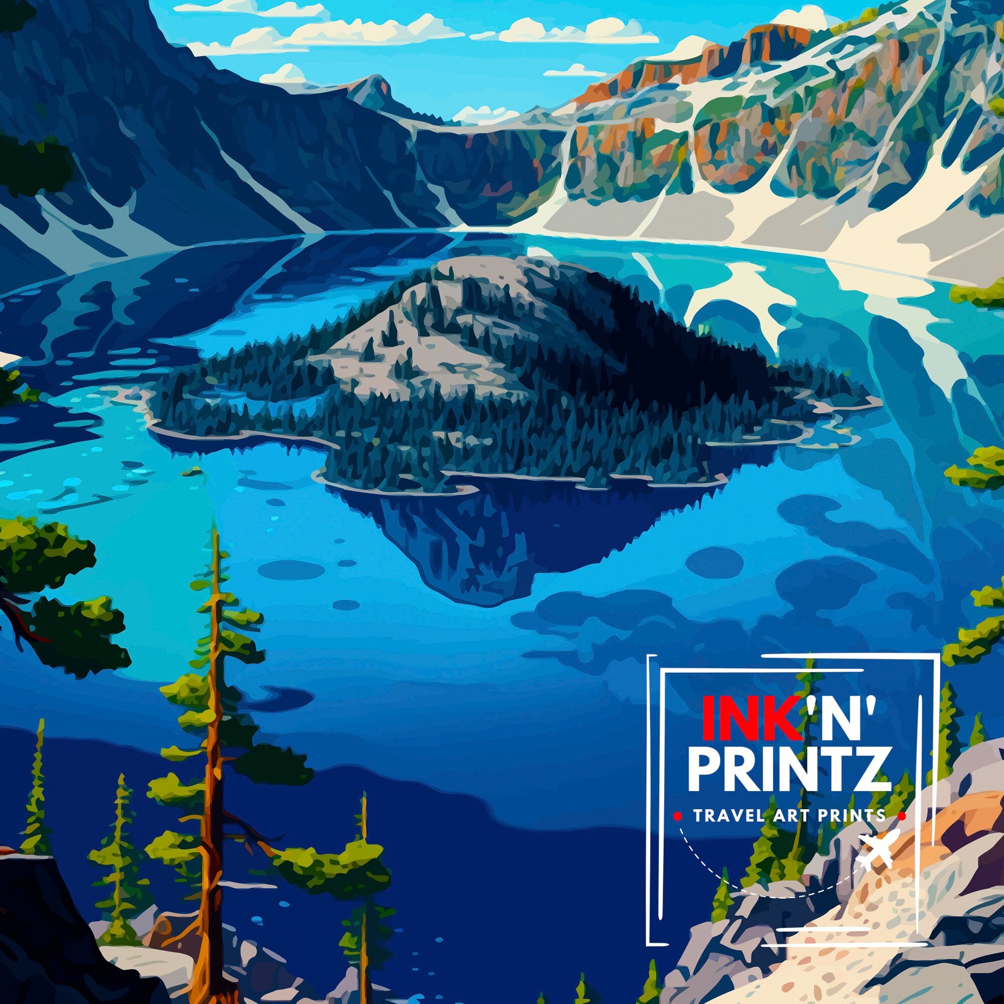 Crater Lake Oregon Travel Print Oregon Wall Decor Crater Lake Poster Pacific Northwest Travel Prints Oregon Art Print Crater Lake