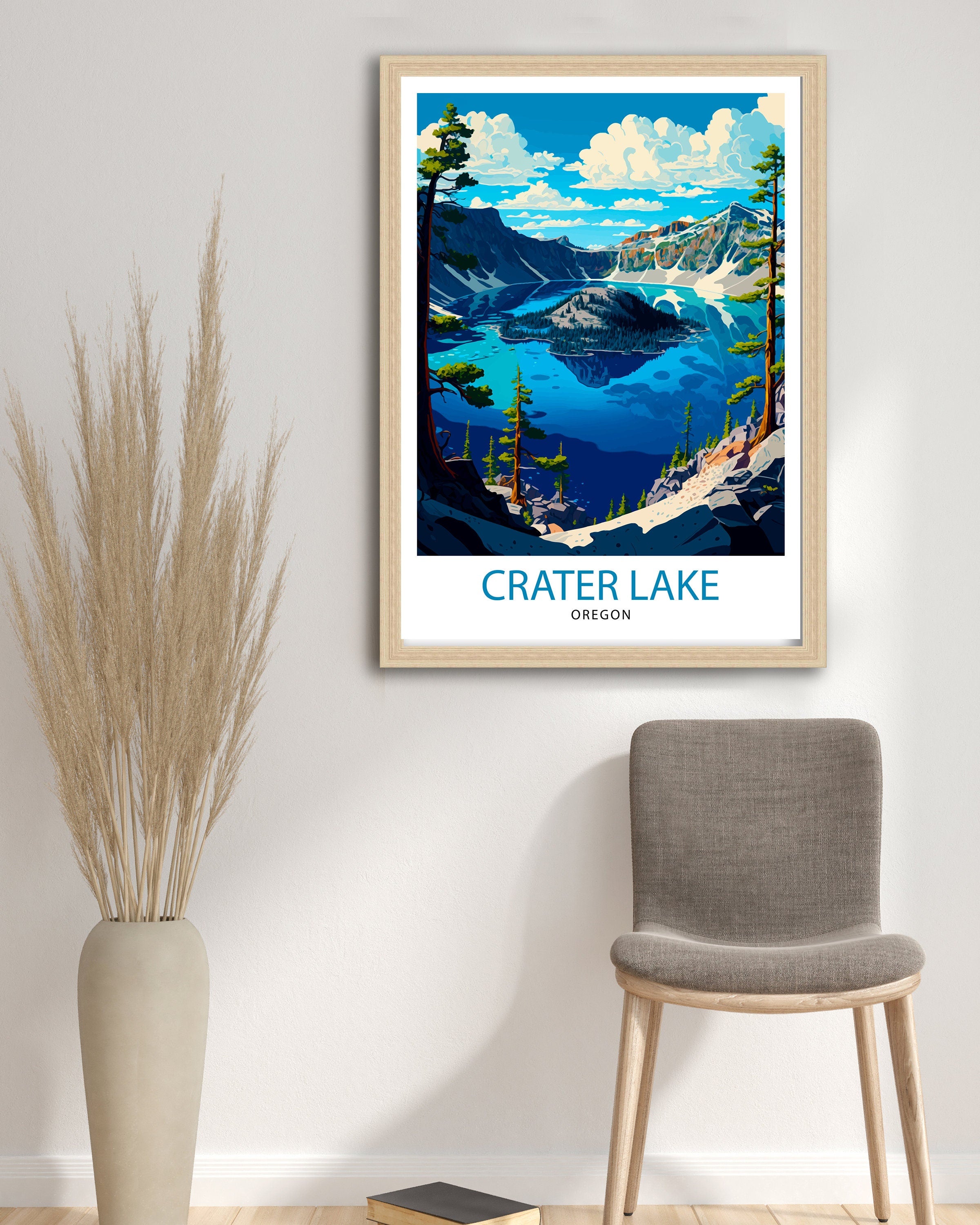 Crater Lake Oregon Travel Print Oregon Wall Decor Crater Lake Poster Pacific Northwest Travel Prints Oregon Art Print Crater Lake