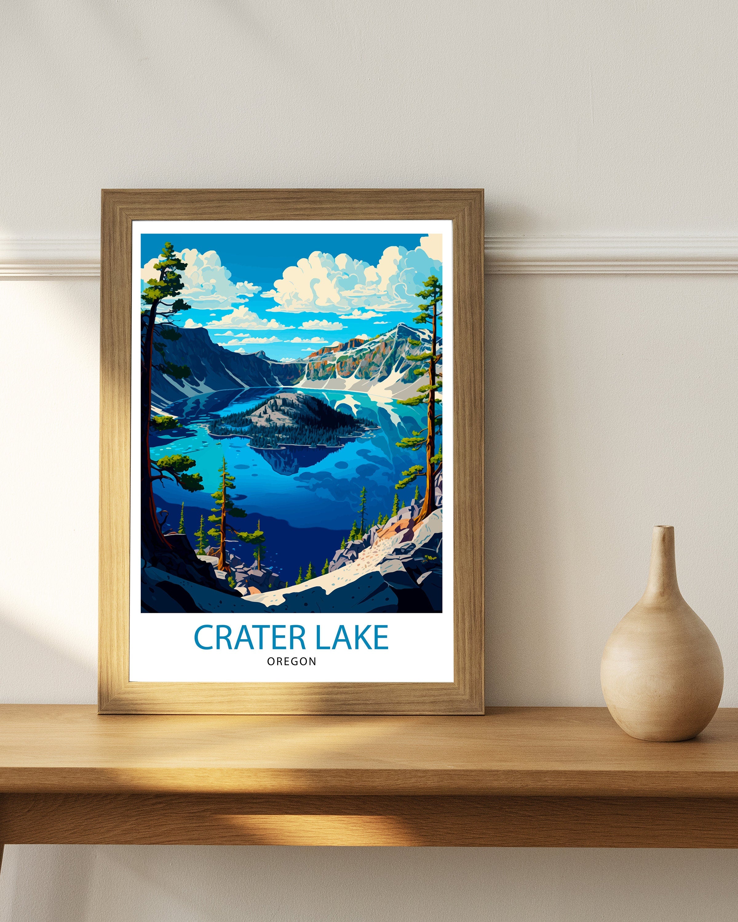 Crater Lake Oregon Travel Print Oregon Wall Decor Crater Lake Poster Pacific Northwest Travel Prints Oregon Art Print Crater Lake