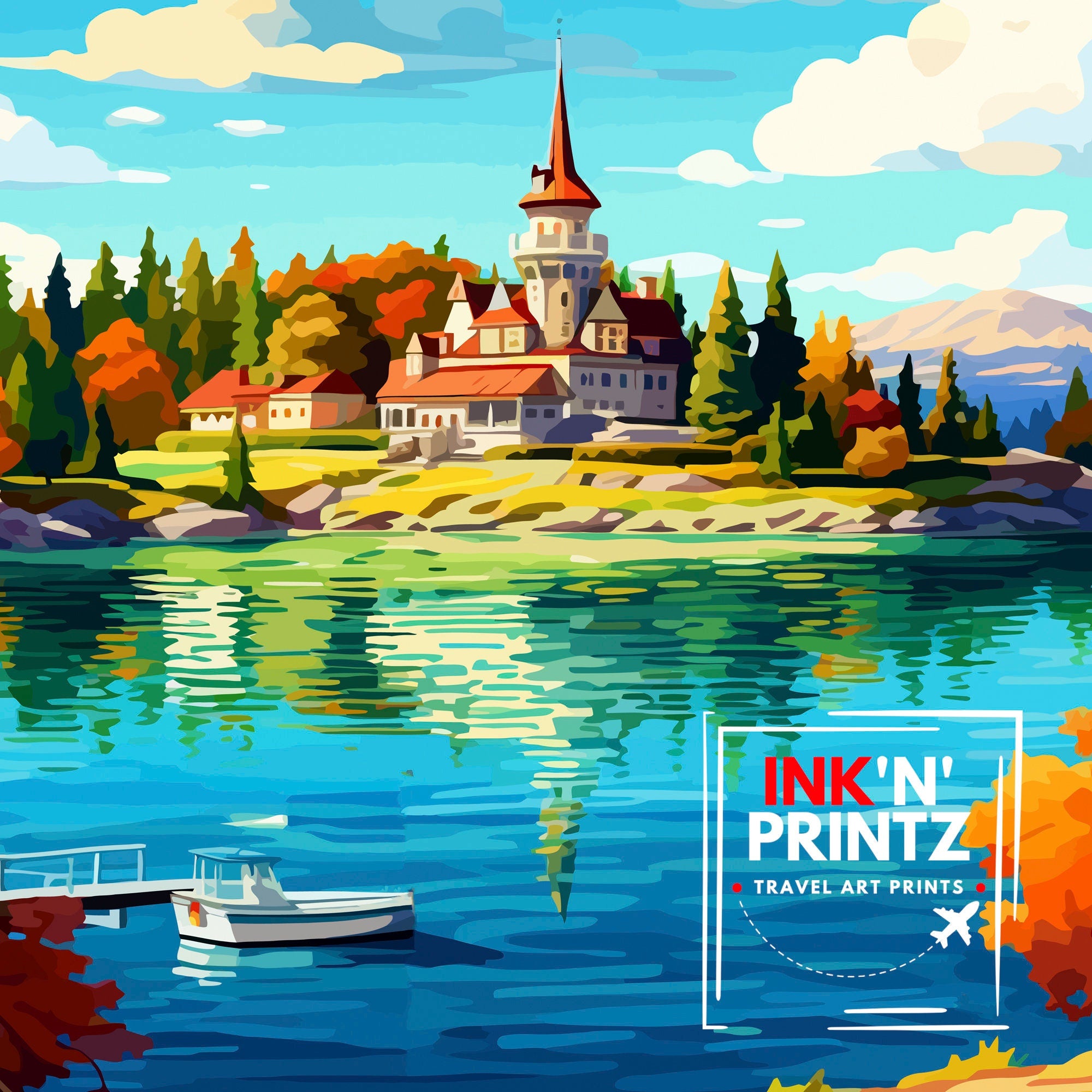 Thousand Islands New York State Travel Print| NY Wall Decor Thousand Islands Poster New York Travel Prints Thousand Islands