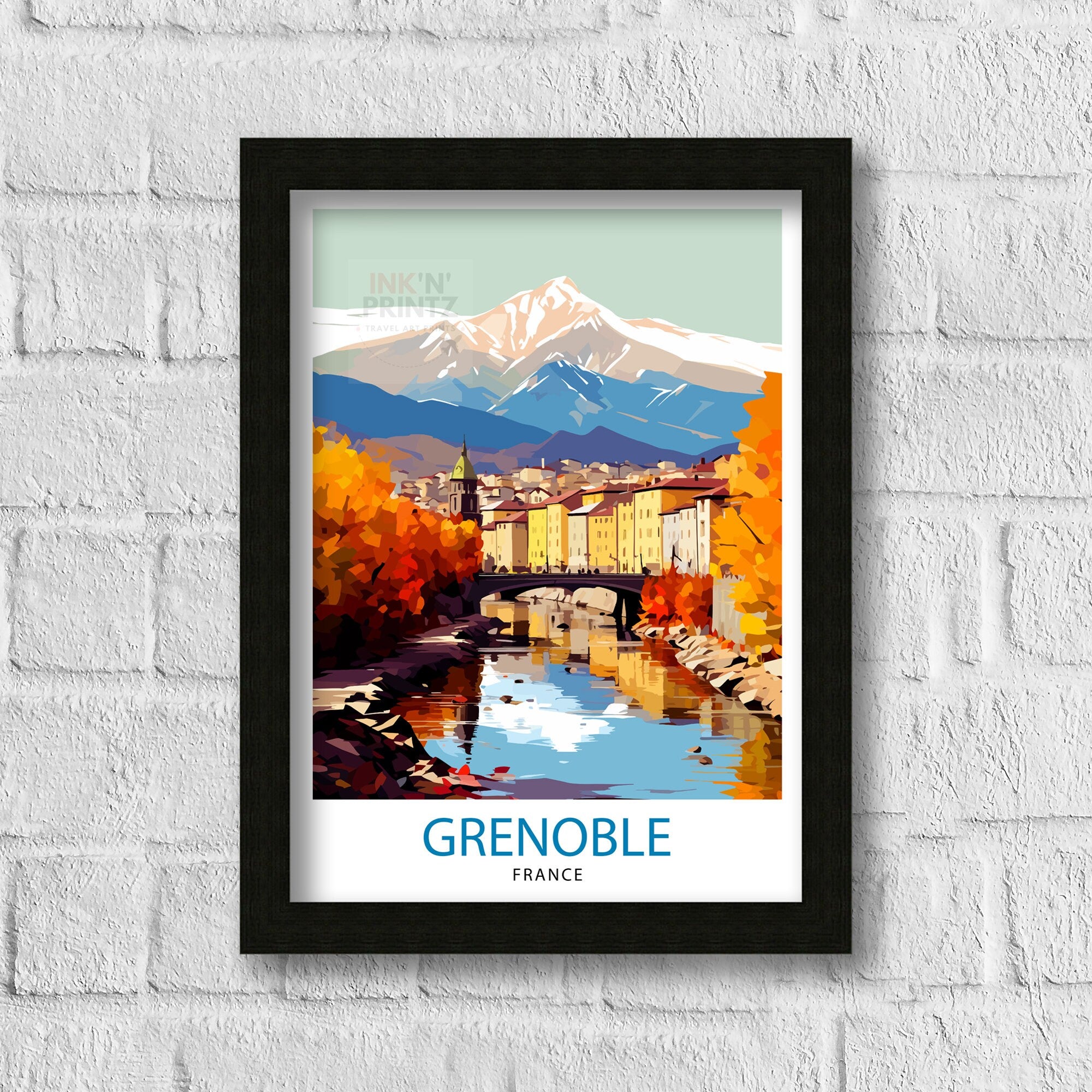 Grenoble France Travel Print France Wall Decor Grenoble Poster French Alps Travel Prints France Art Print Grenoble Illustration French