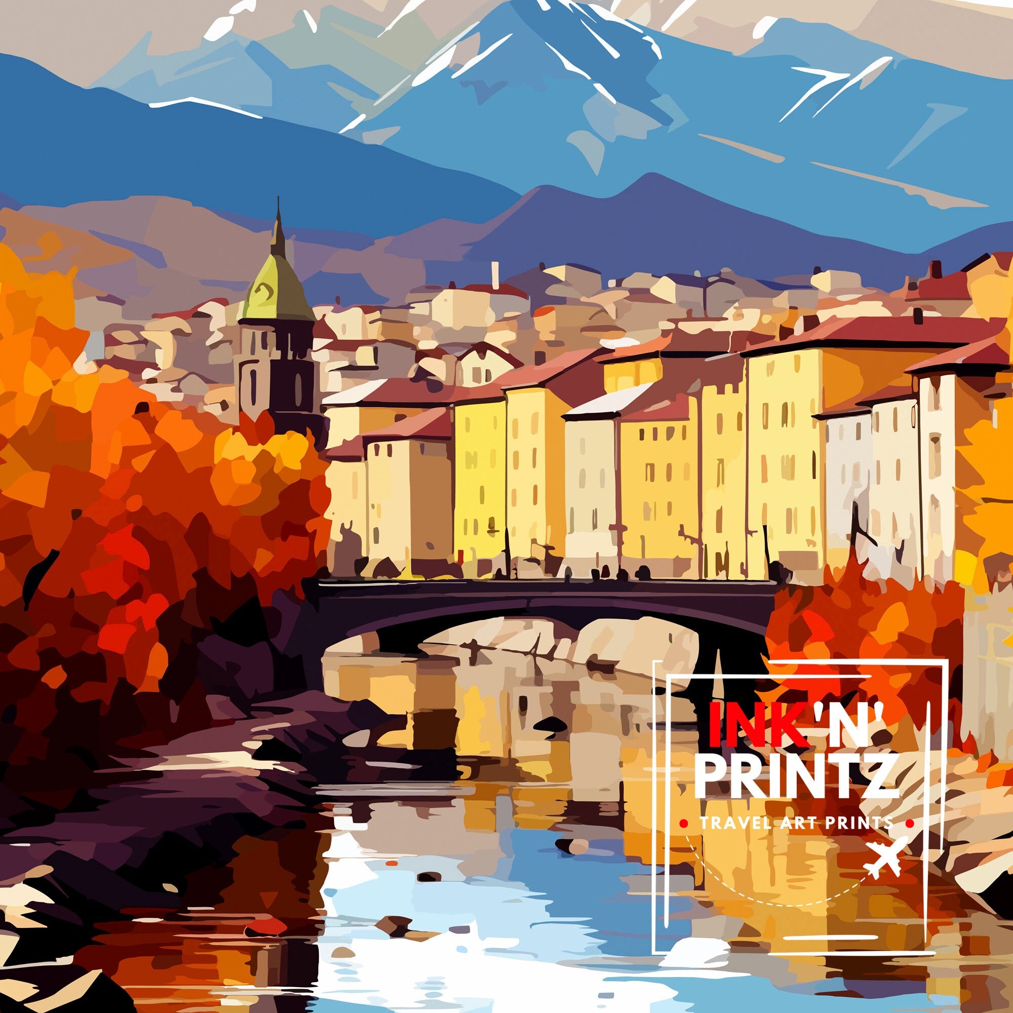 Grenoble France Travel Print France Wall Decor Grenoble Poster French Alps Travel Prints France Art Print Grenoble Illustration French