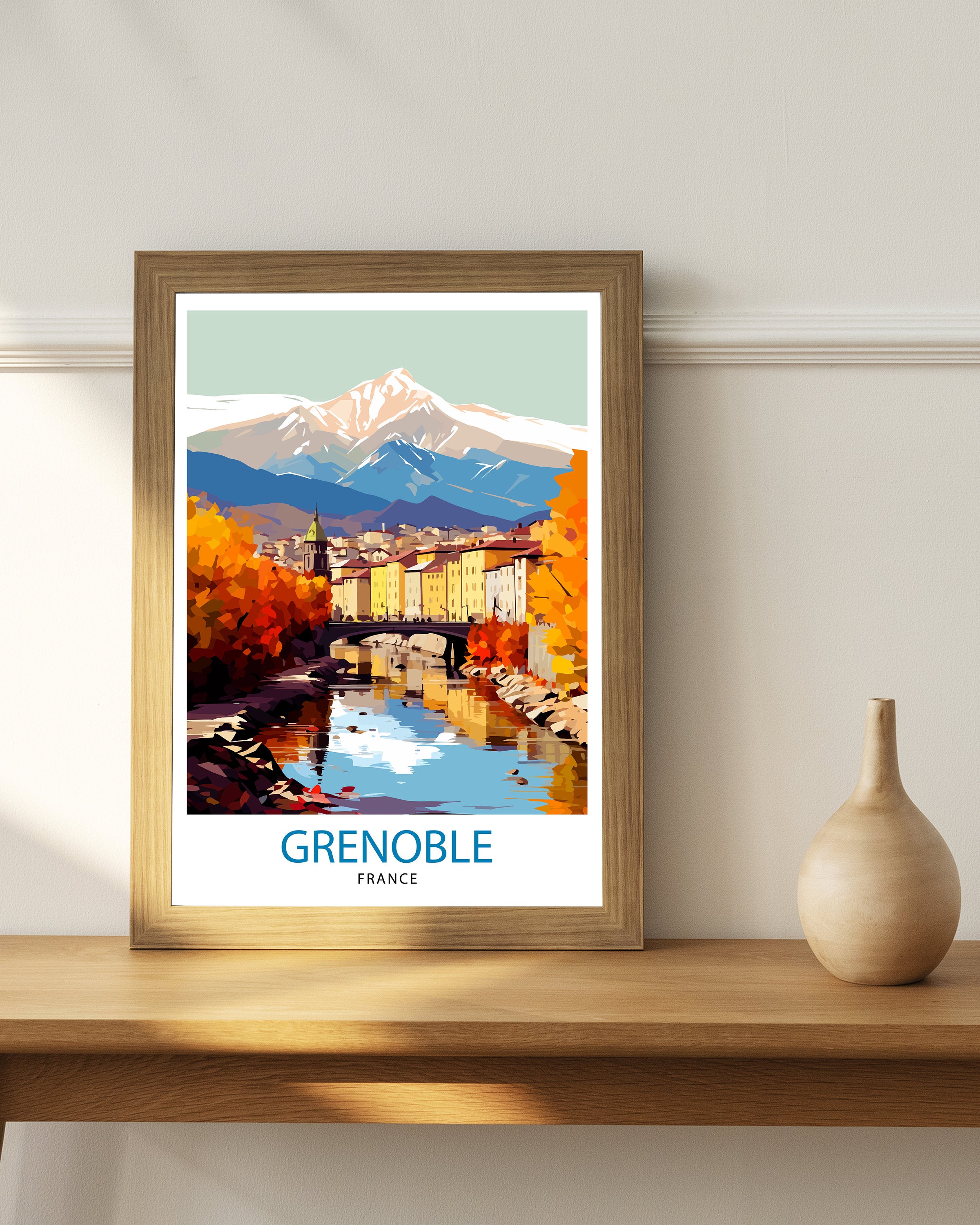Grenoble France Travel Print France Wall Decor Grenoble Poster French Alps Travel Prints France Art Print Grenoble Illustration French