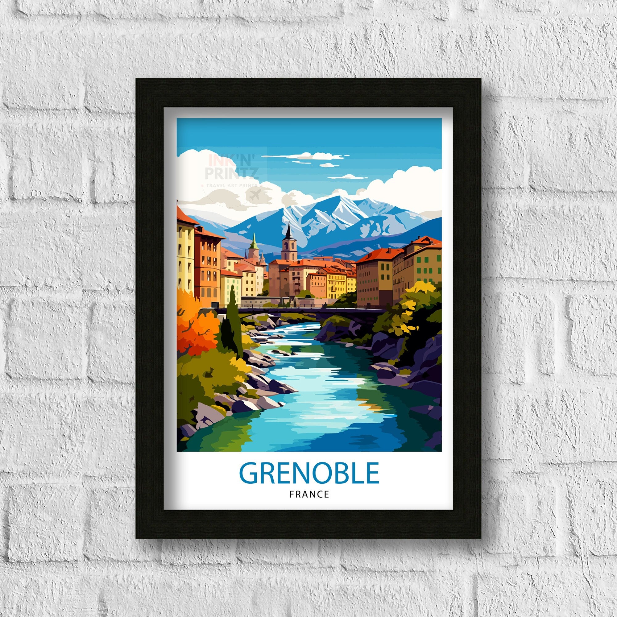 Grenoble France Travel Print France Wall Decor Grenoble Poster French Alps Travel Prints France Art Print Grenoble Illustration French