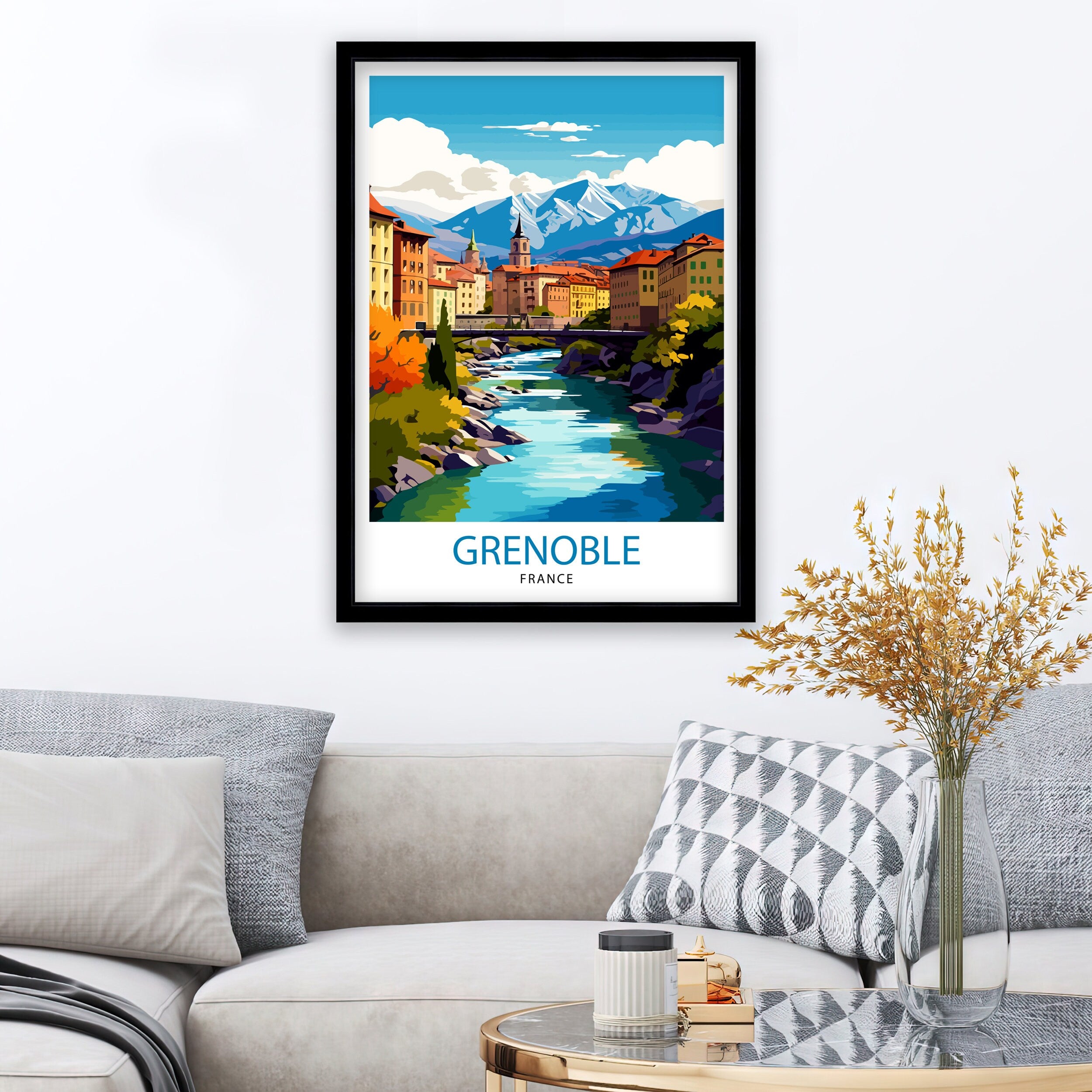 Grenoble France Travel Print France Wall Decor Grenoble Poster French Alps Travel Prints France Art Print Grenoble Illustration French