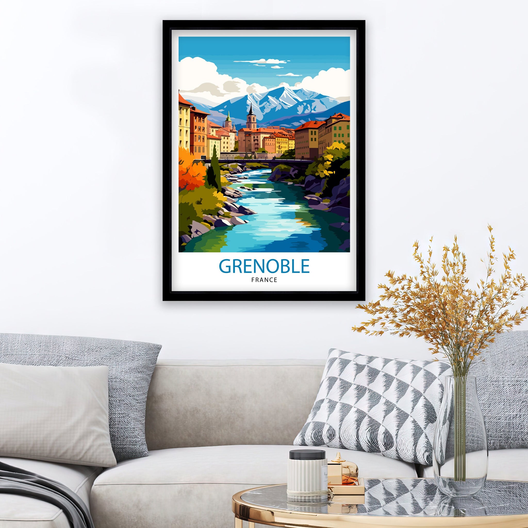 Grenoble France Travel Print France Wall Decor Grenoble Poster French Alps Travel Prints France Art Print Grenoble Illustration French