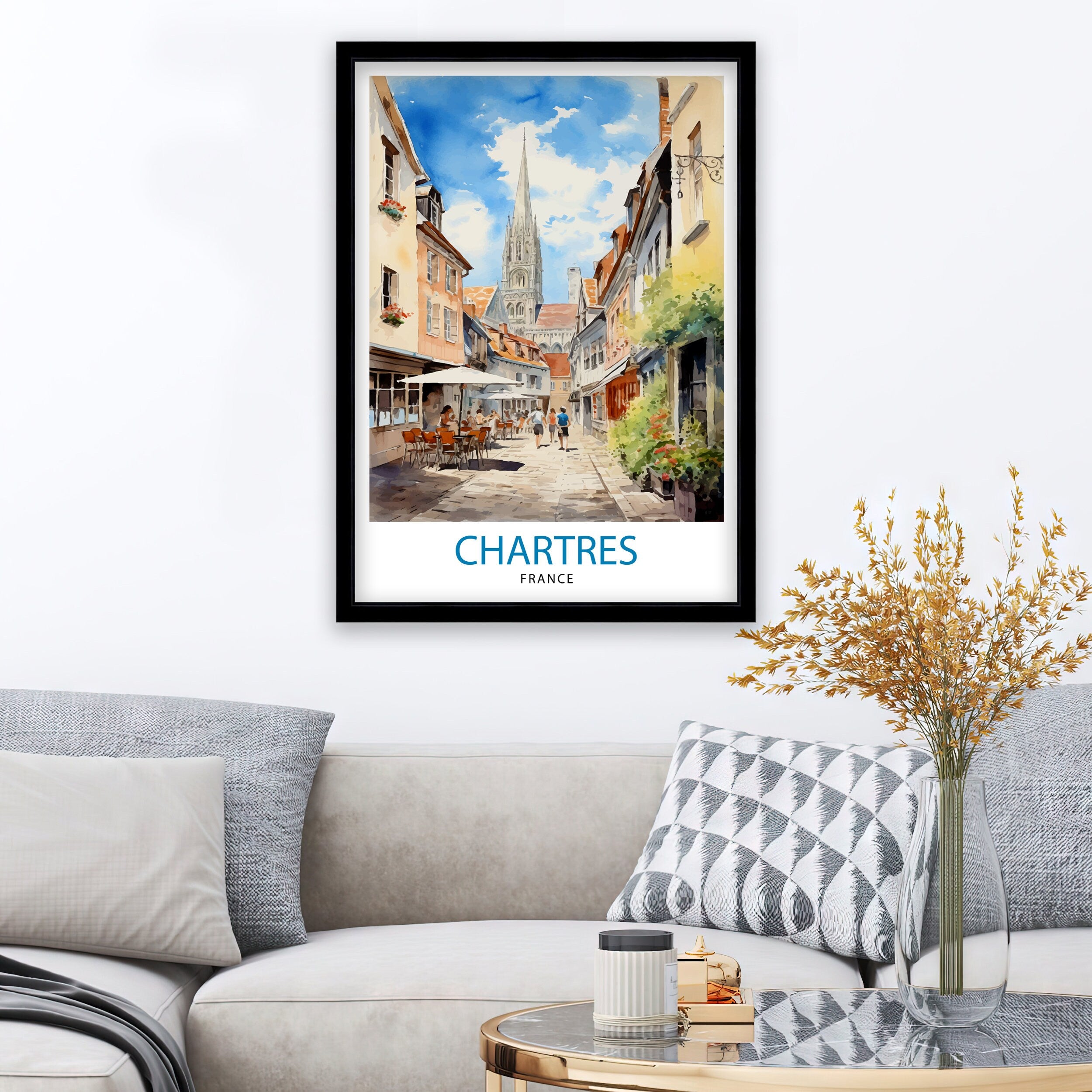 Chartres France Travel Print Chartres Wall Decor Chartres Poster France Travel Prints Chartres Art Print Chartres Illustration