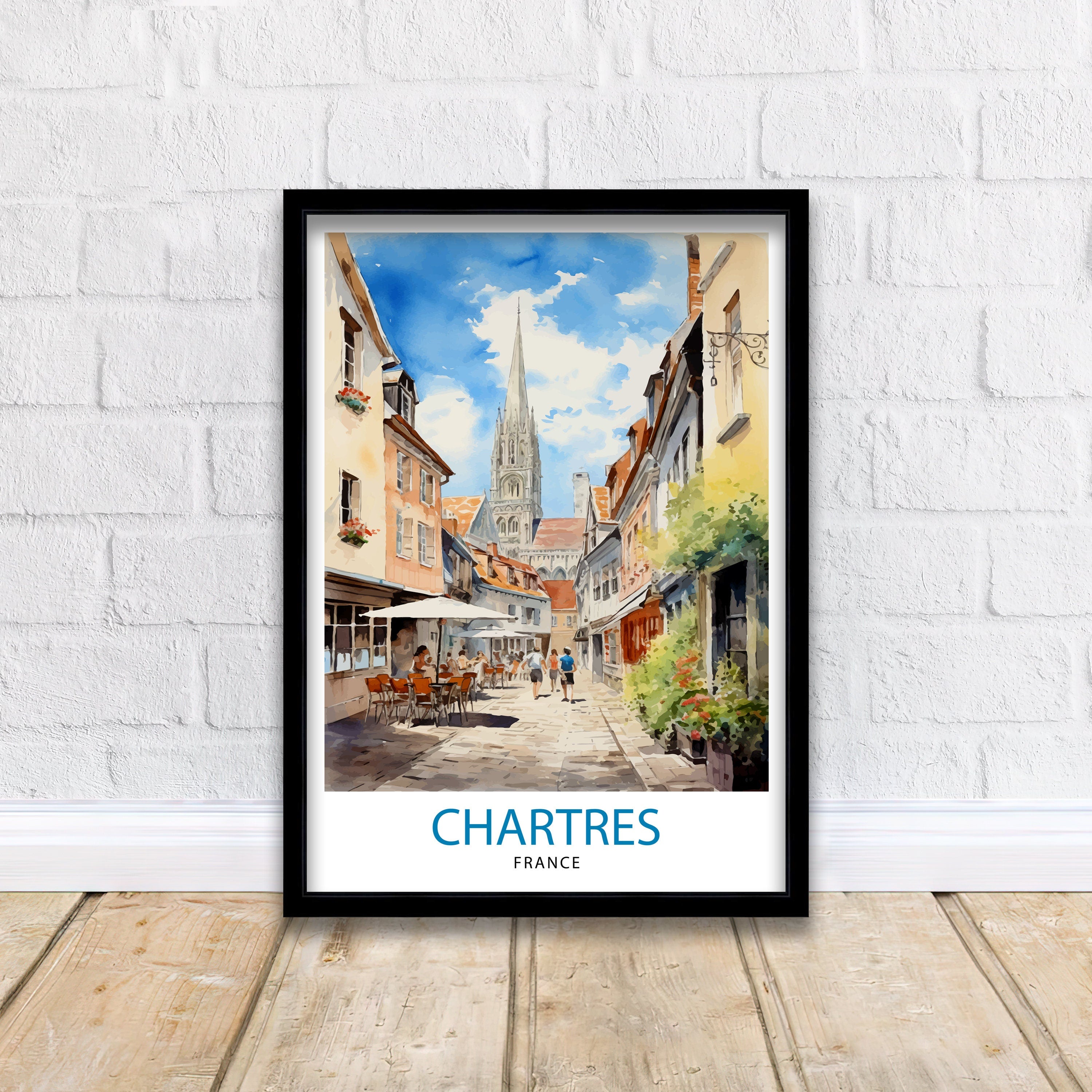 Chartres France Travel Print Chartres Wall Decor Chartres Poster France Travel Prints Chartres Art Print Chartres Illustration