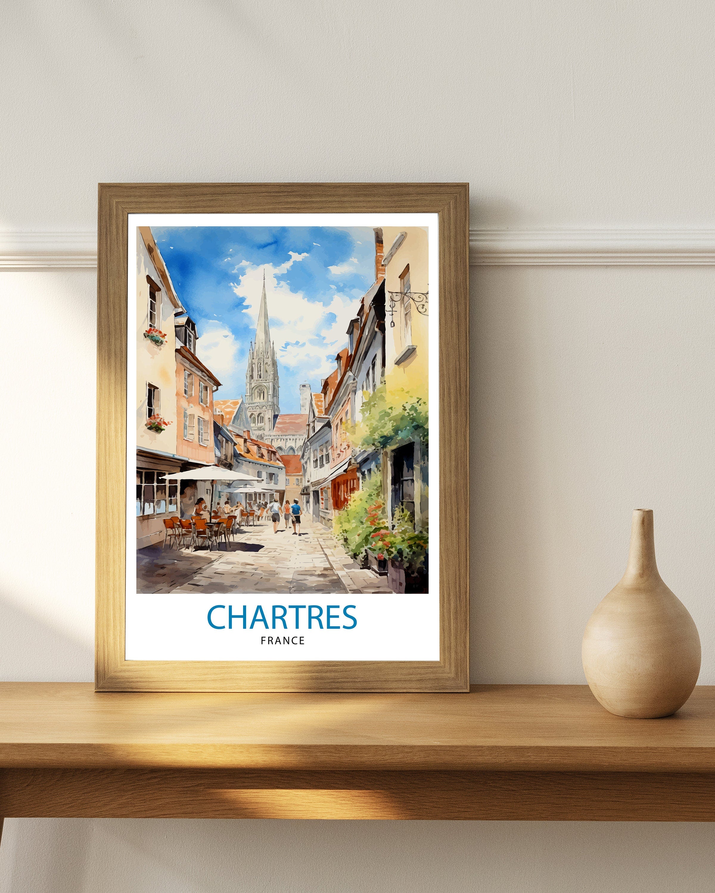 Chartres France Travel Print Chartres Wall Decor Chartres Poster France Travel Prints Chartres Art Print Chartres Illustration