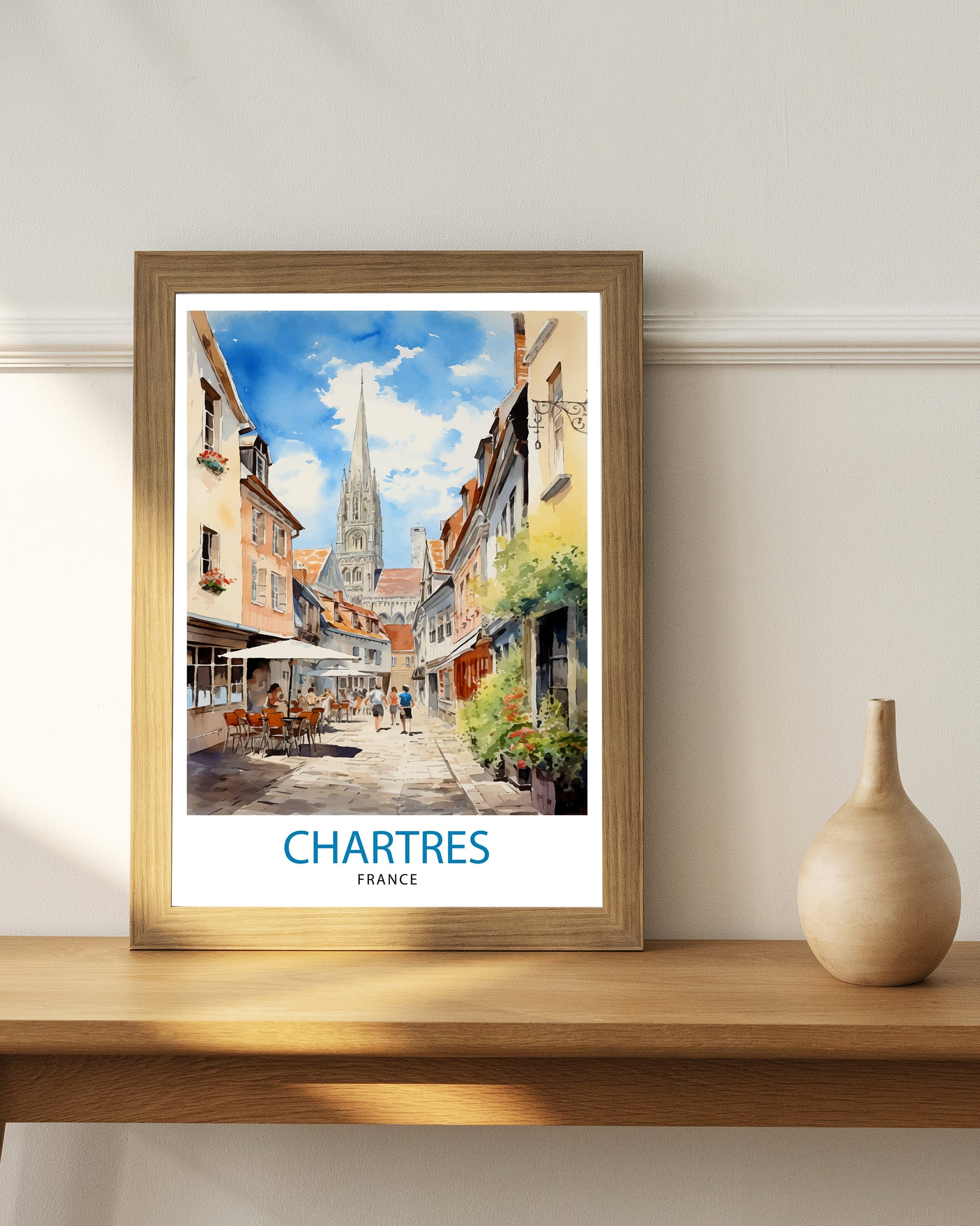 Chartres France Travel Print Chartres Wall Decor Chartres Poster France Travel Prints Chartres Art Print Chartres Illustration