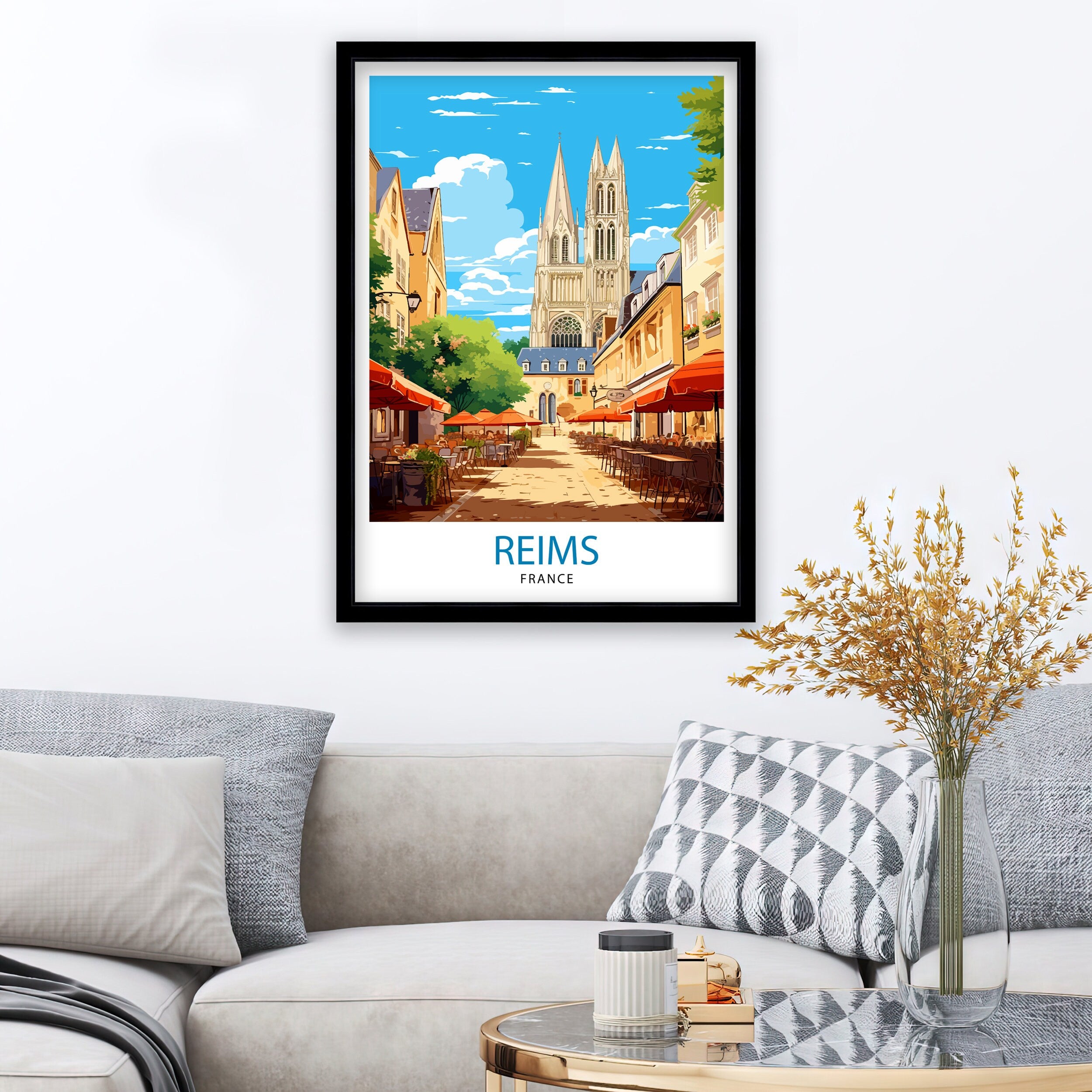 Reims France Travel Print Reims Wall Decor Reims Home Living Decor Reims France Illustration Travel Poster Gift for Reims France Home Decor