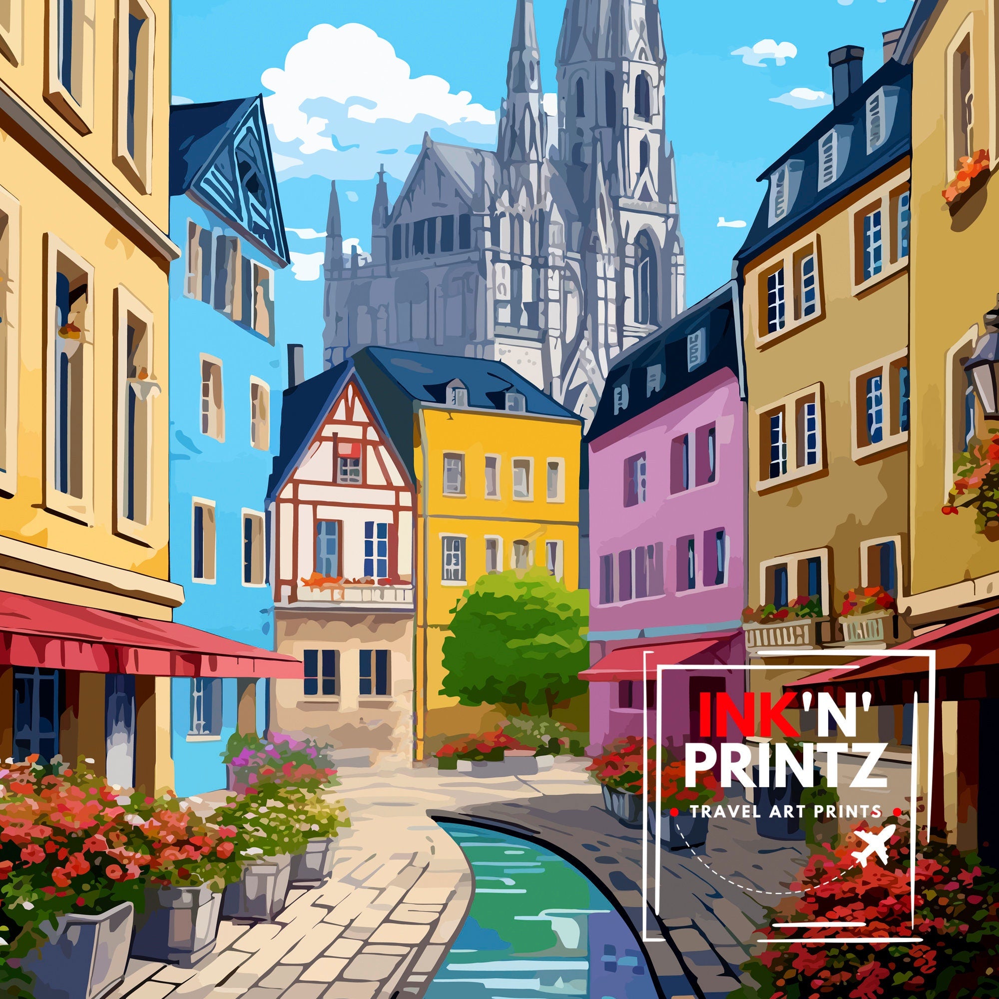 Rouen France Travel Print France Wall Decor Rouen Poster Normandy Travel Prints France Art Print Rouen Illustration France Wall Art City