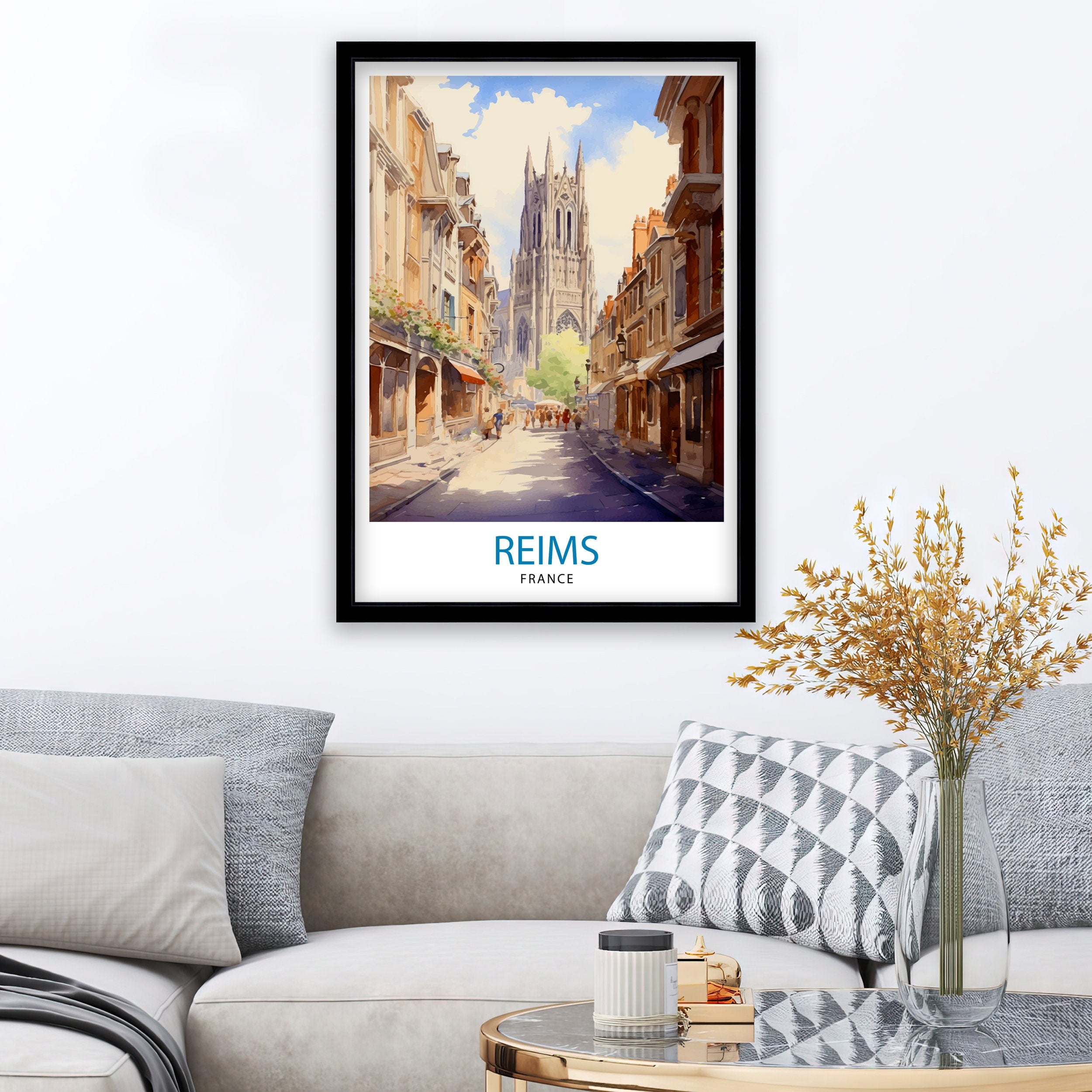 Reims France Travel Print Reims Wall Decor Reims Home Living Decor Reims France Illustration Travel Poster Gift for Reims France Home Decor