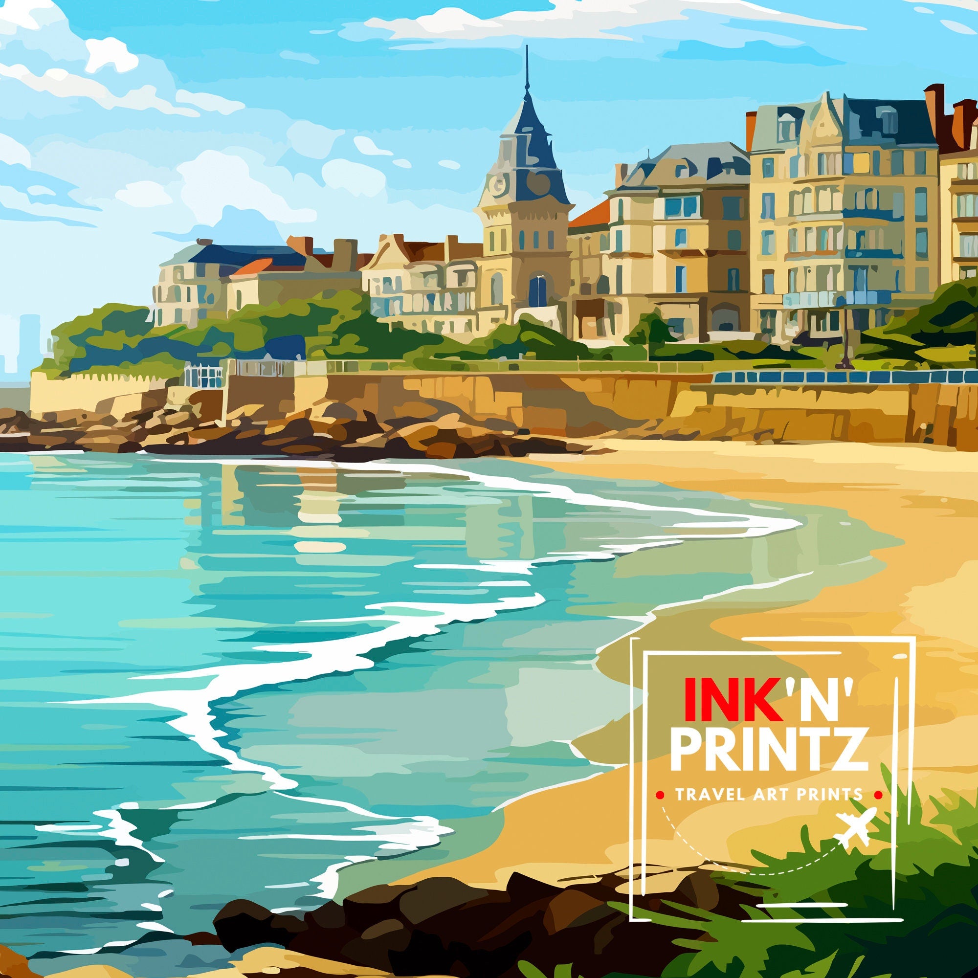 Biarritz France Travel Print Biarritz Wall Decor Biarritz Home Living Decor Biarritz France Illustration Travel Poster Gift for Biarritz