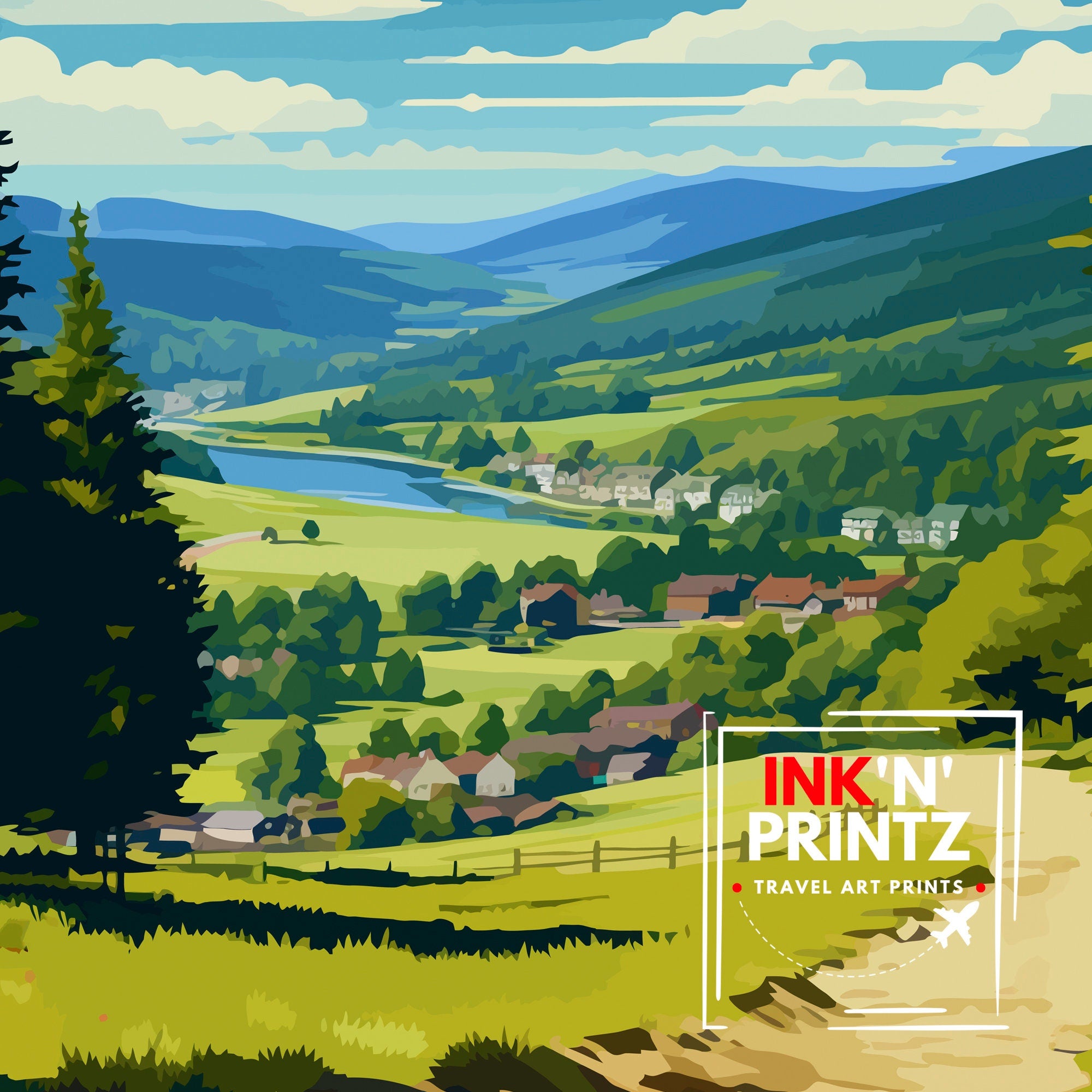 Ballater Aberdeenshire Travel Print Ballater Wall Decor Ballater Poster Aberdeenshire Travel Prints Ballater Art Print Ballater Illustration