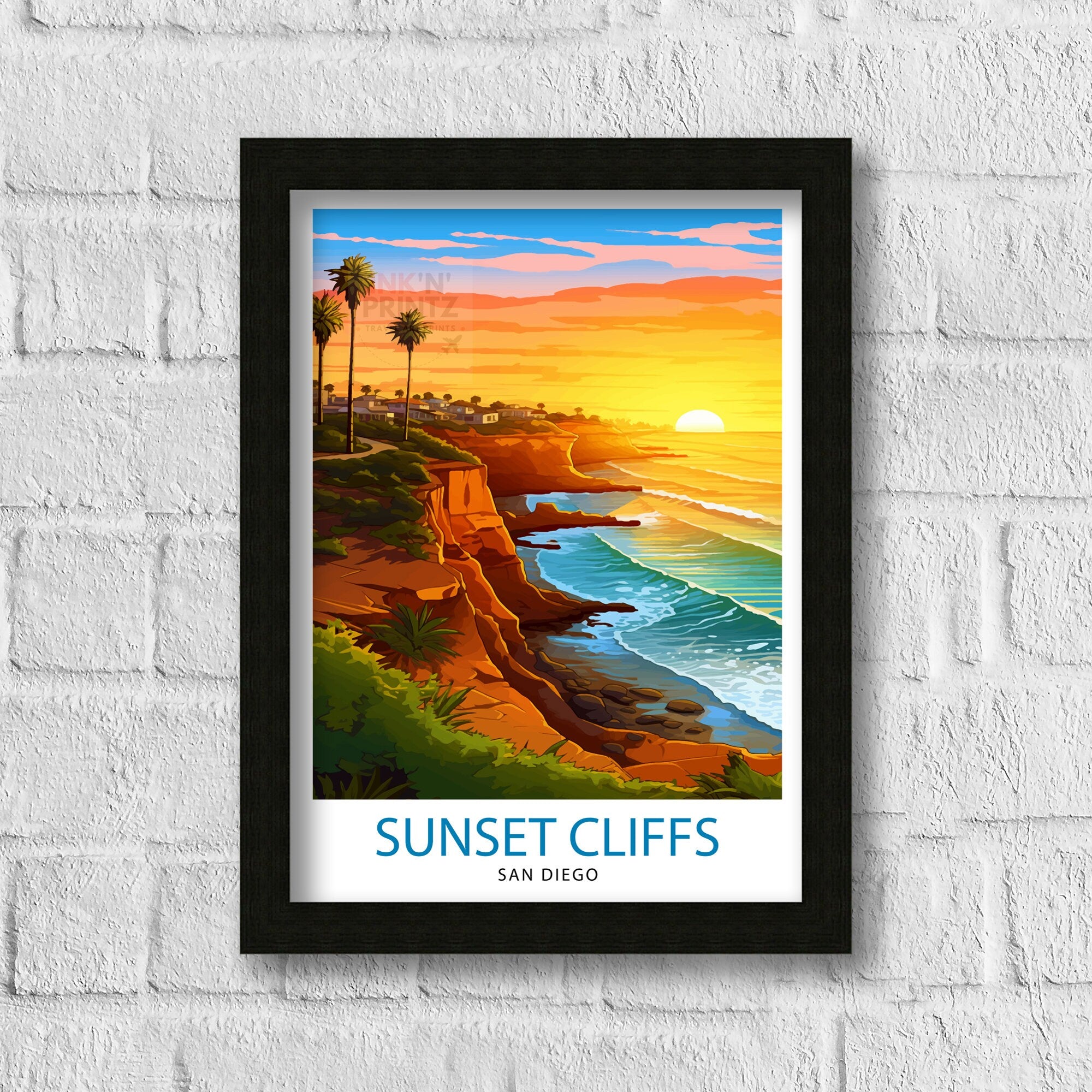 Sunset Cliffs San Diego Travel Print| Sunset Cliffs Wall Decor San Diego Poster California Travel Prints Sunset Cliffs Art Print Sunset