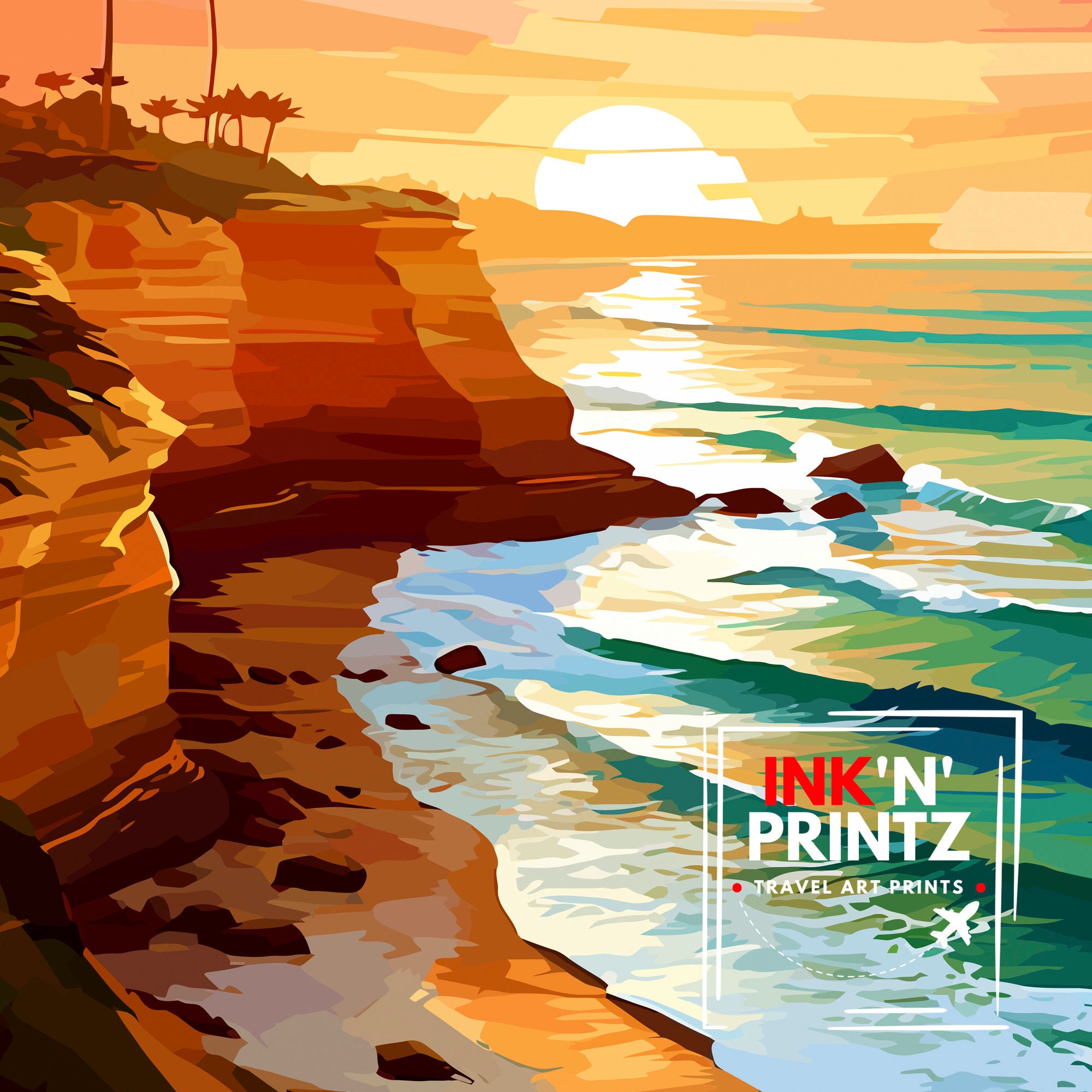 Sunset Cliffs San Diego Travel Print| Sunset Cliffs Wall Decor San Diego Poster California Travel Prints Sunset Cliffs Art Print Sunset