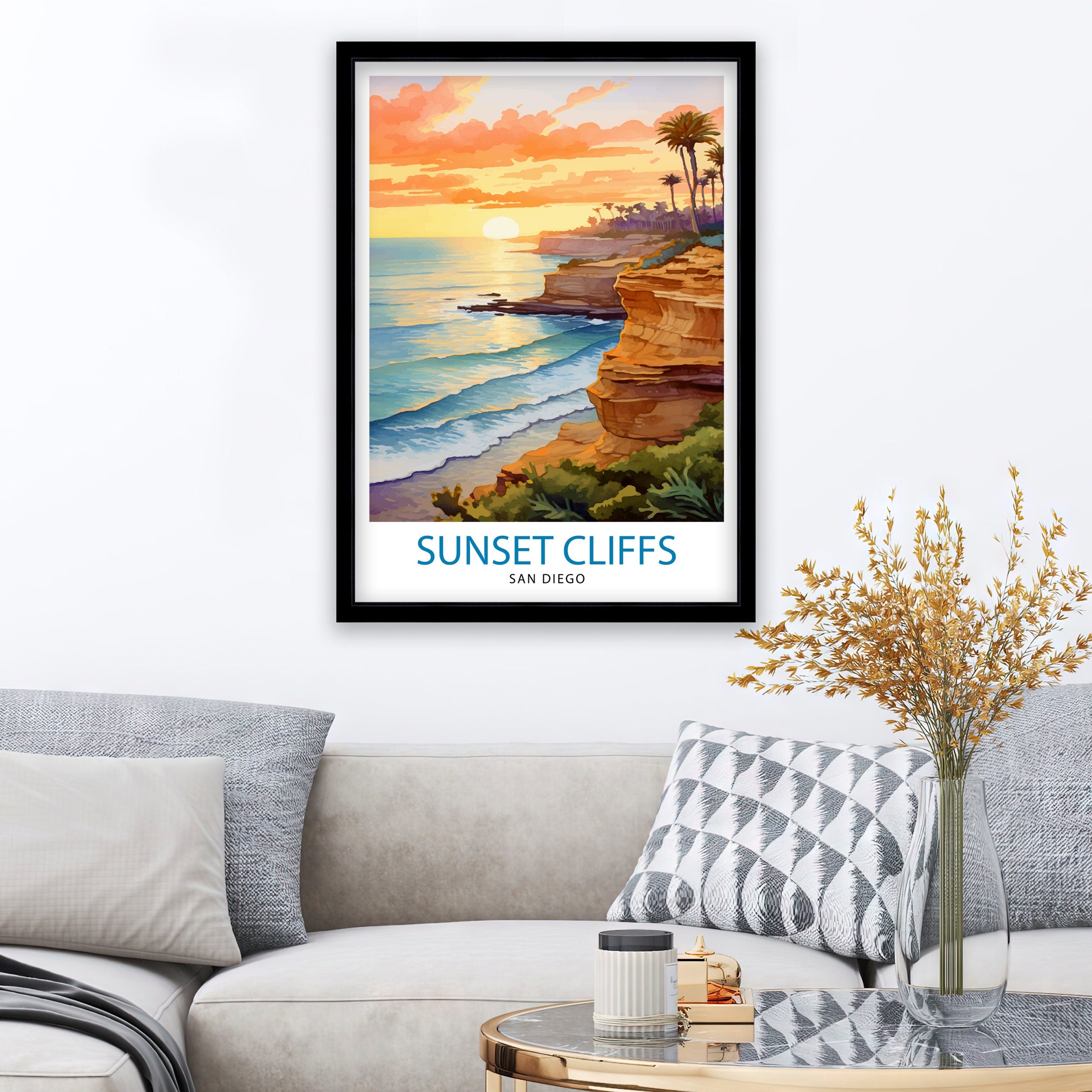 Sunset Cliffs San Diego Travel Print| Sunset Cliffs Wall Decor San Diego Poster California Travel Prints Sunset Cliffs Art Print Sunset