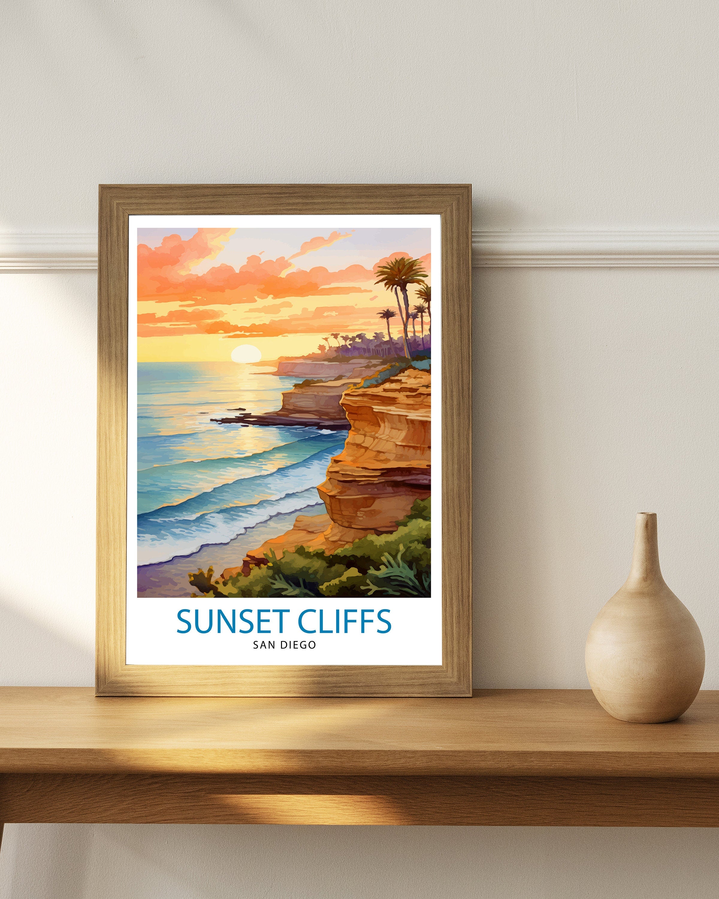 Sunset Cliffs San Diego Travel Print| Sunset Cliffs Wall Decor San Diego Poster California Travel Prints Sunset Cliffs Art Print Sunset