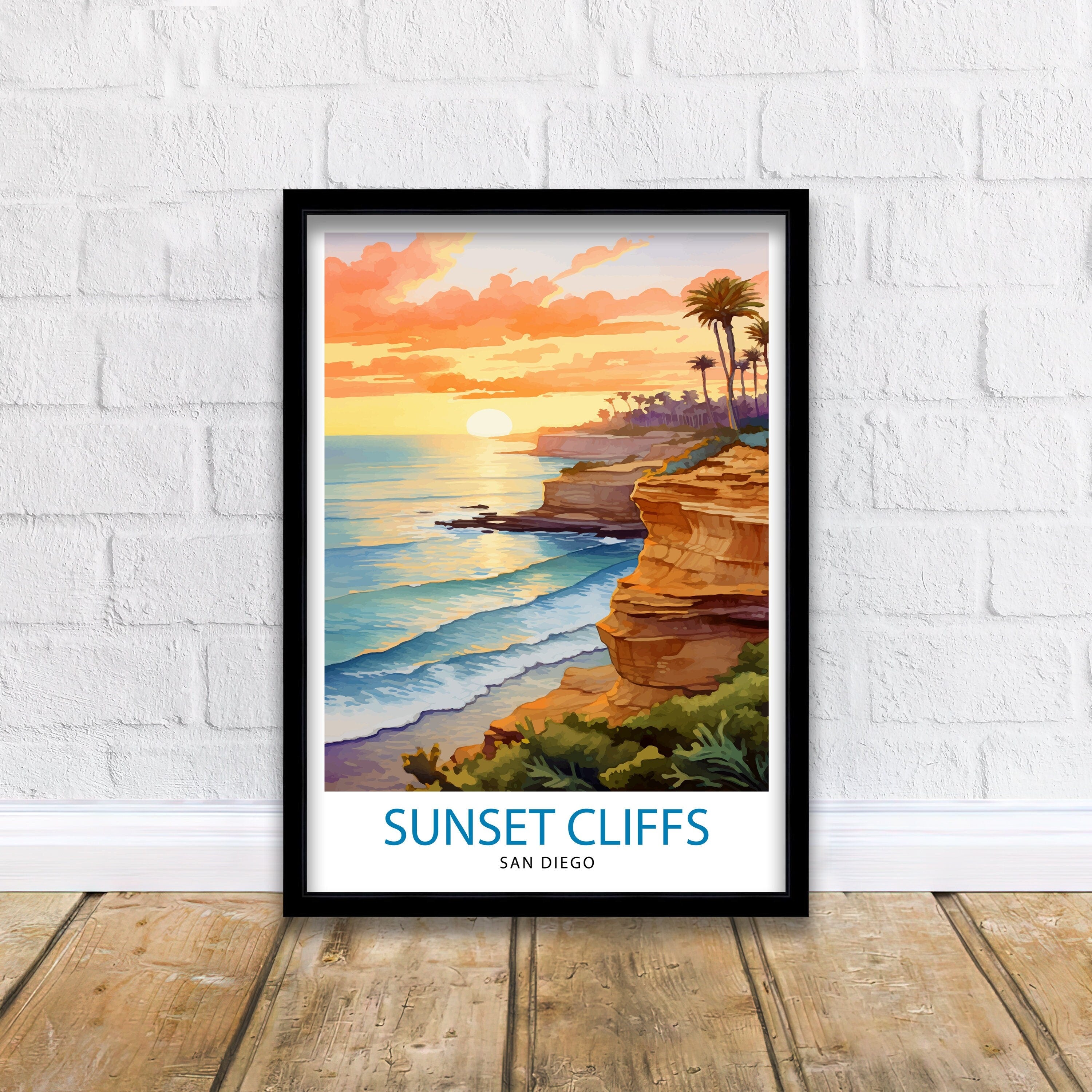 Sunset Cliffs San Diego Travel Print| Sunset Cliffs Wall Decor San Diego Poster California Travel Prints Sunset Cliffs Art Print Sunset