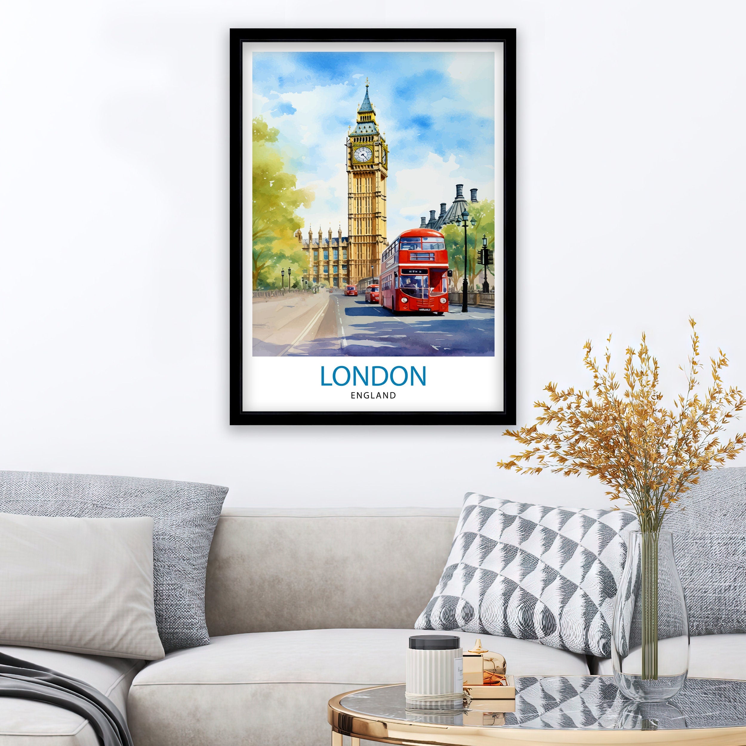 London Travel Print London Wall Art London Home Decor London Illustration Travel Poster Gift For London UK Home Decor