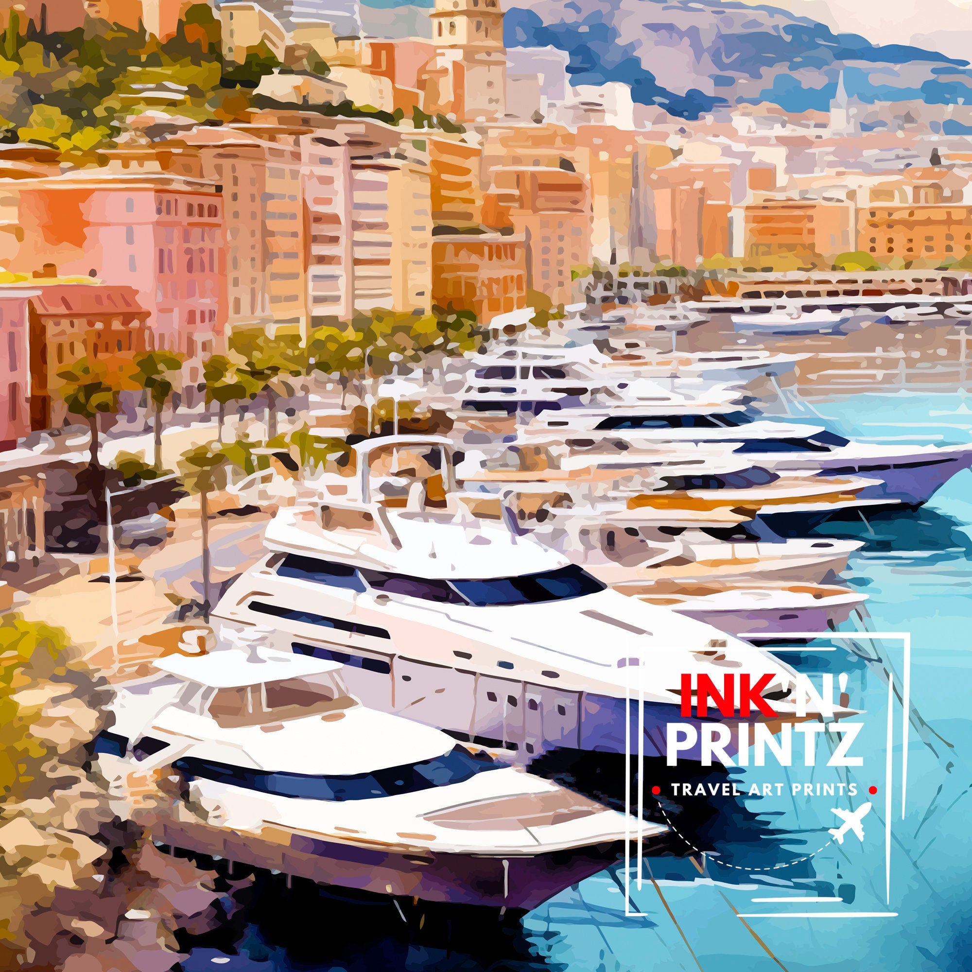Monaco Travel Poster | Yacht Harbor Art Print