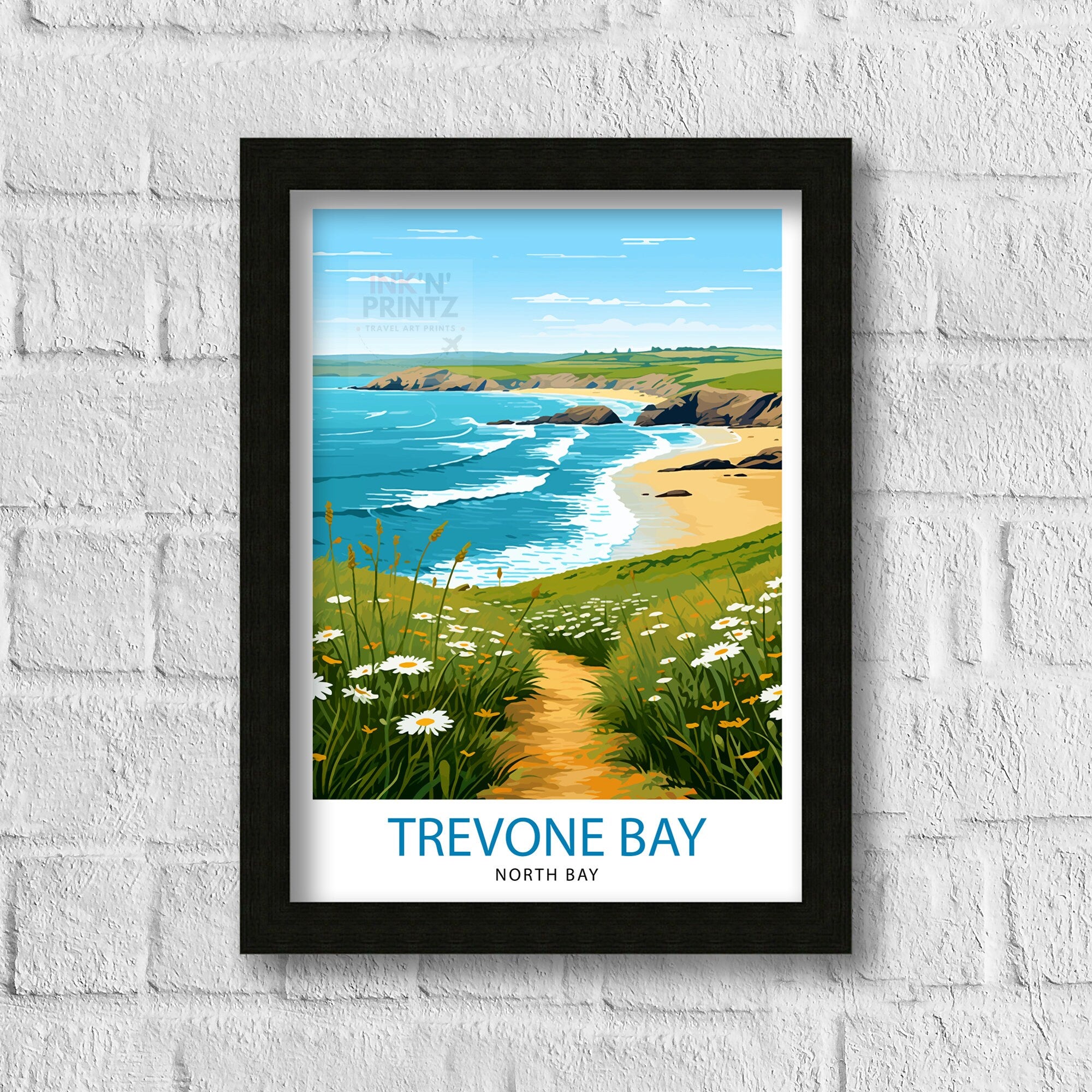 Trevone Bay Cornwall Travel Print Trevone Bay Wall Decor Trevone Bay Poster Cornwall Travel Prints Trevone Bay Art Print Trevone Bay