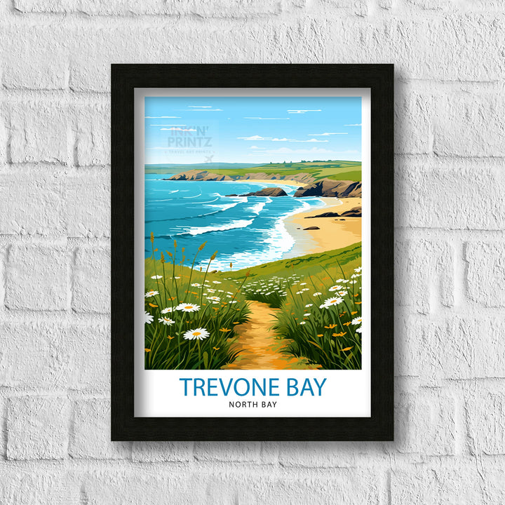 Trevone Bay Cornwall Travel Poster Trevone Bay