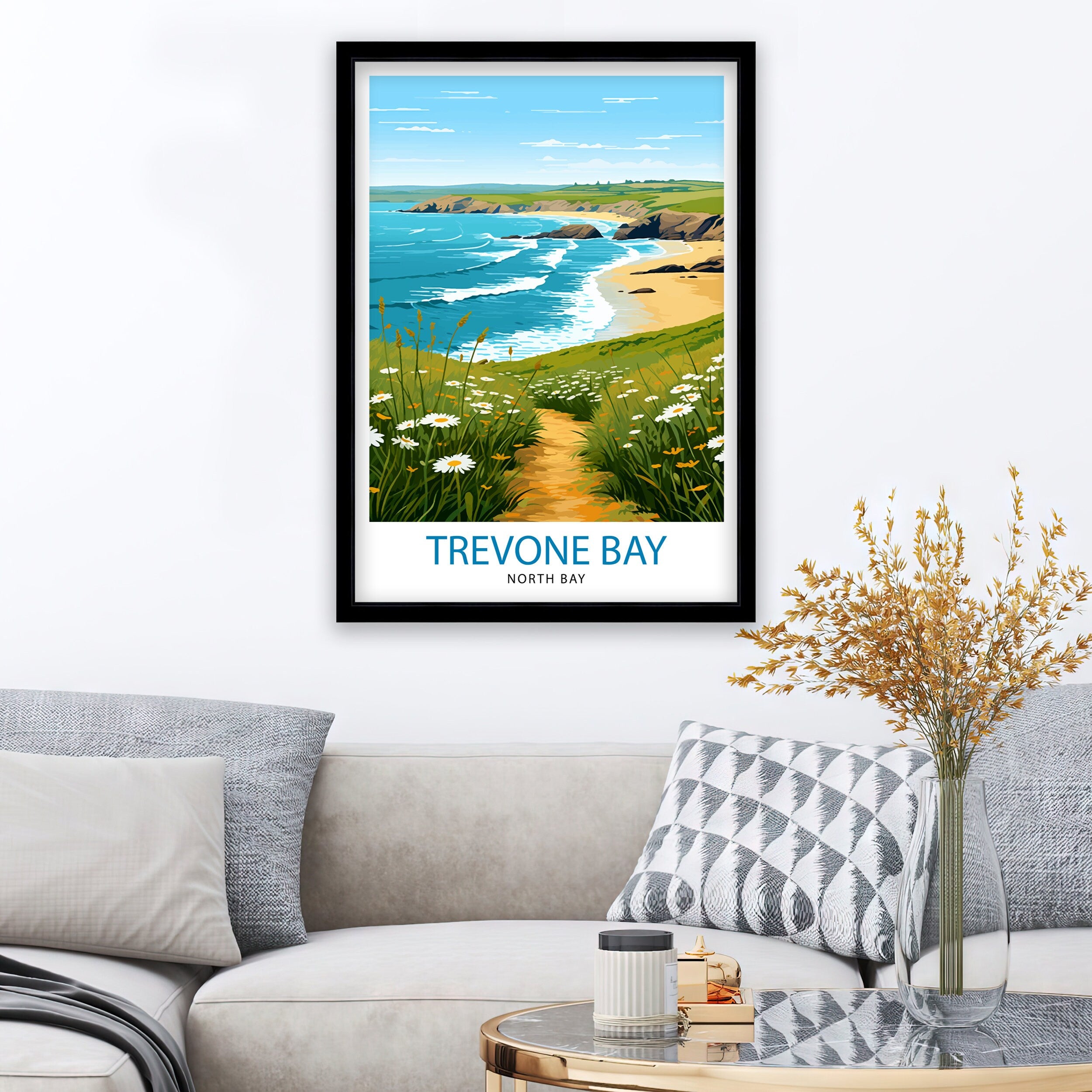 Trevone Bay Cornwall Travel Print Trevone Bay Wall Decor Trevone Bay Poster Cornwall Travel Prints Trevone Bay Art Print Trevone Bay