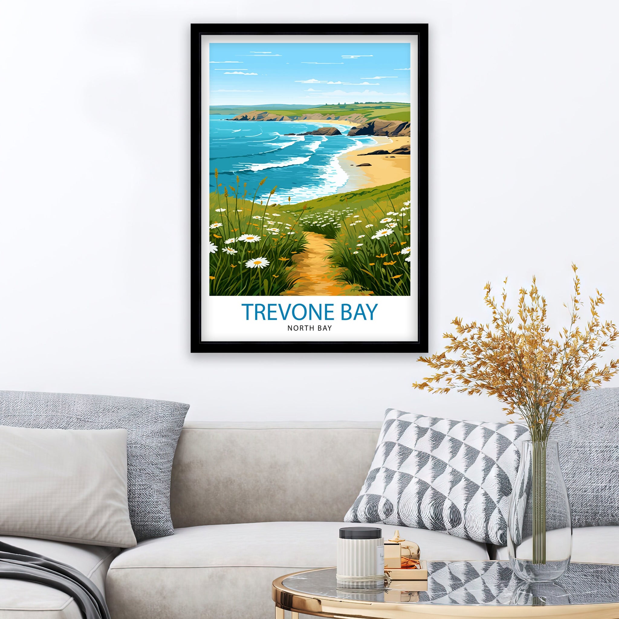 Trevone Bay Cornwall Travel Print Trevone Bay Wall Decor Trevone Bay Poster Cornwall Travel Prints Trevone Bay Art Print Trevone Bay