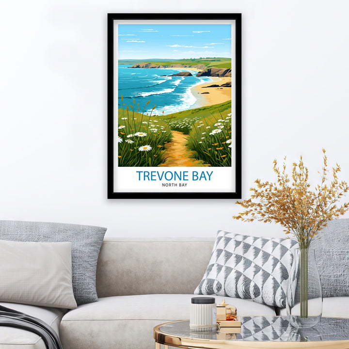 Trevone Bay Cornwall Travel Poster Trevone Bay