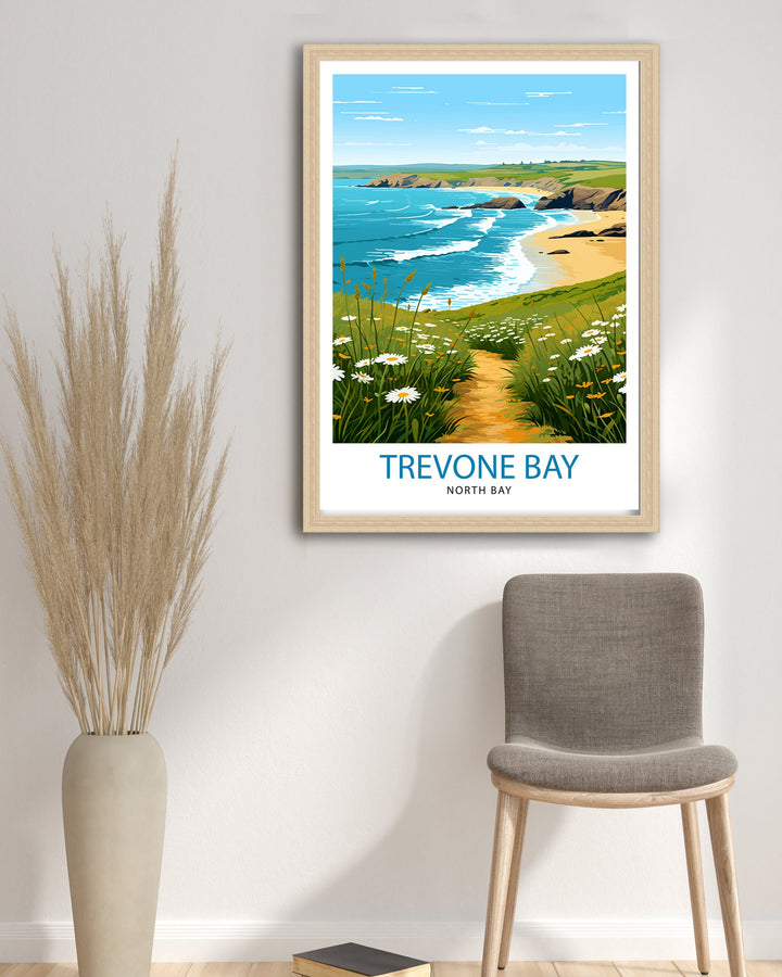 Trevone Bay Cornwall Travel Poster Trevone Bay