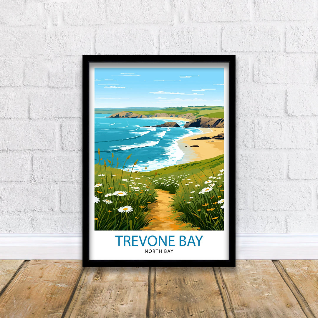 Trevone Bay Cornwall Travel Poster Trevone Bay