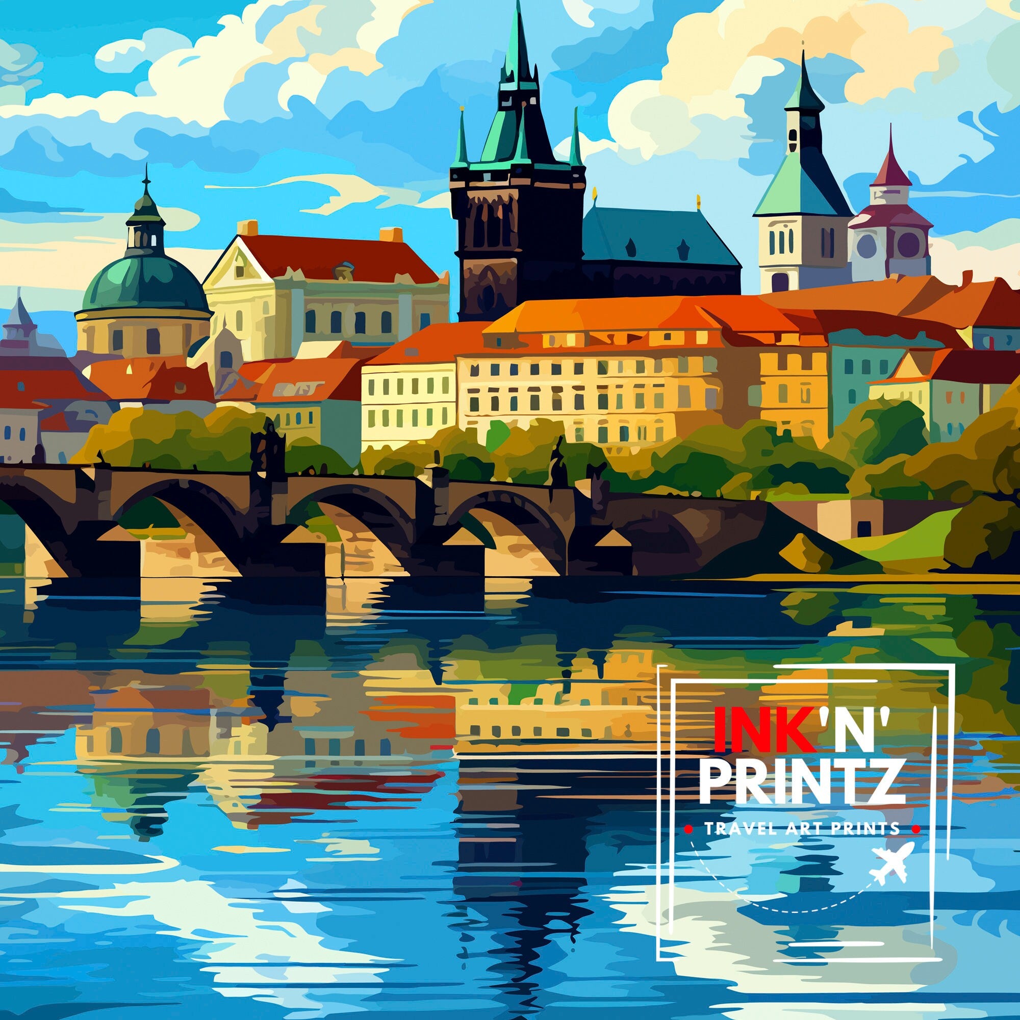 Prague Czech Republic Travel Print Prague Wall Decor Prague Poster Czech Republic Travel Prints Prague Art Print Prague Illustration