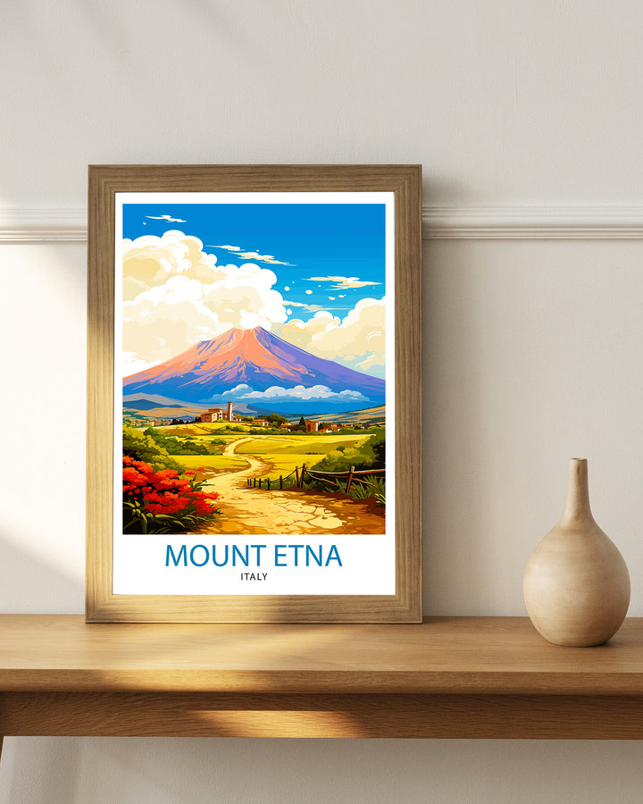 Mount Etna Sicily Travel Poster Mount Etna