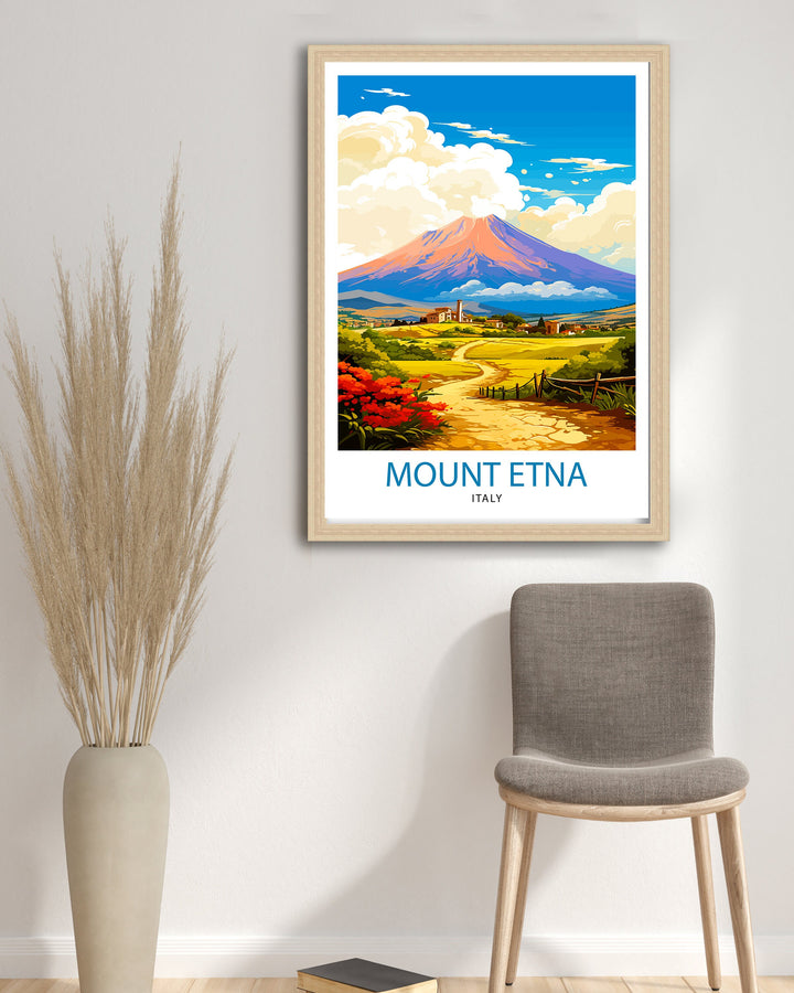 Mount Etna Sicily Travel Poster Mount Etna