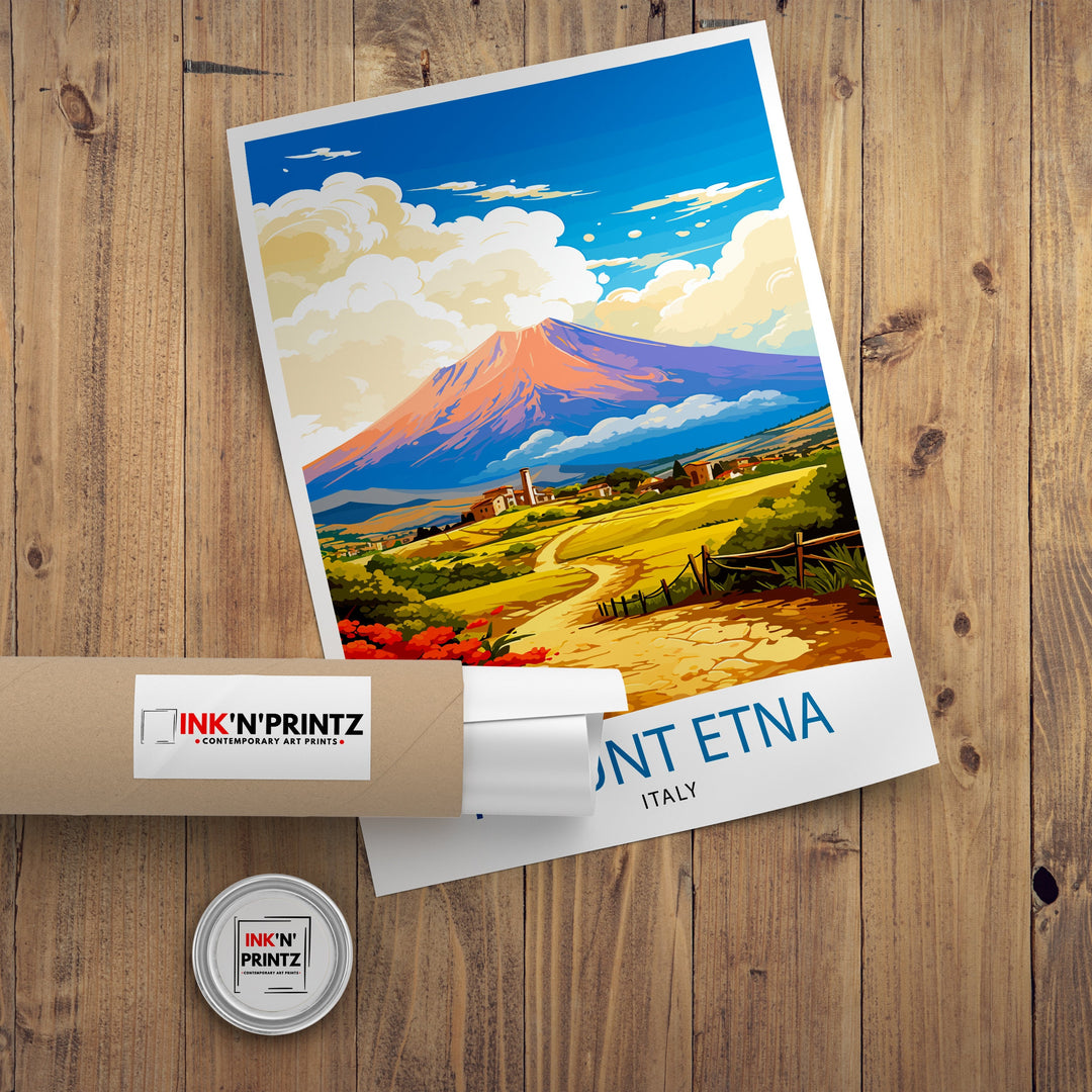 Mount Etna Sicily Travel Poster Mount Etna