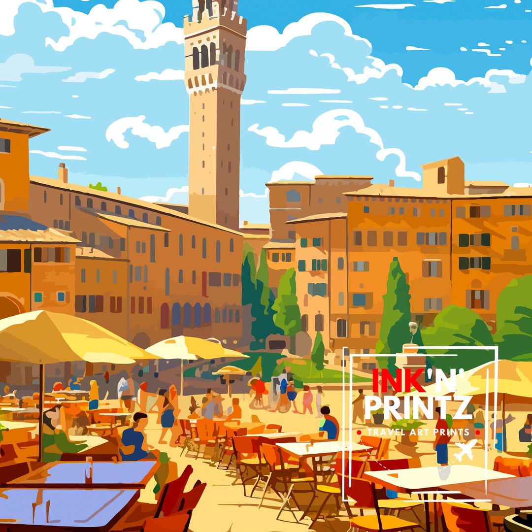 Piazza del Campo Italy Travel Poster Siena